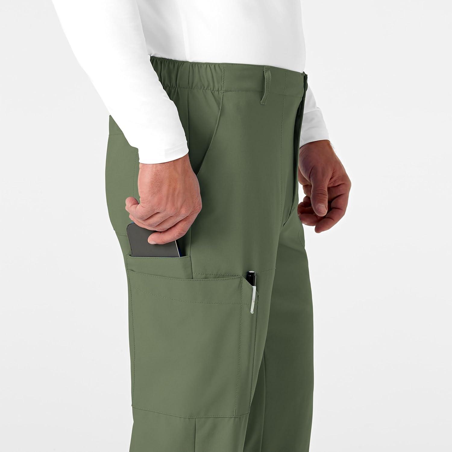 WonderWink Mens Men’s Flat Front Cargo Pant(Olive)
