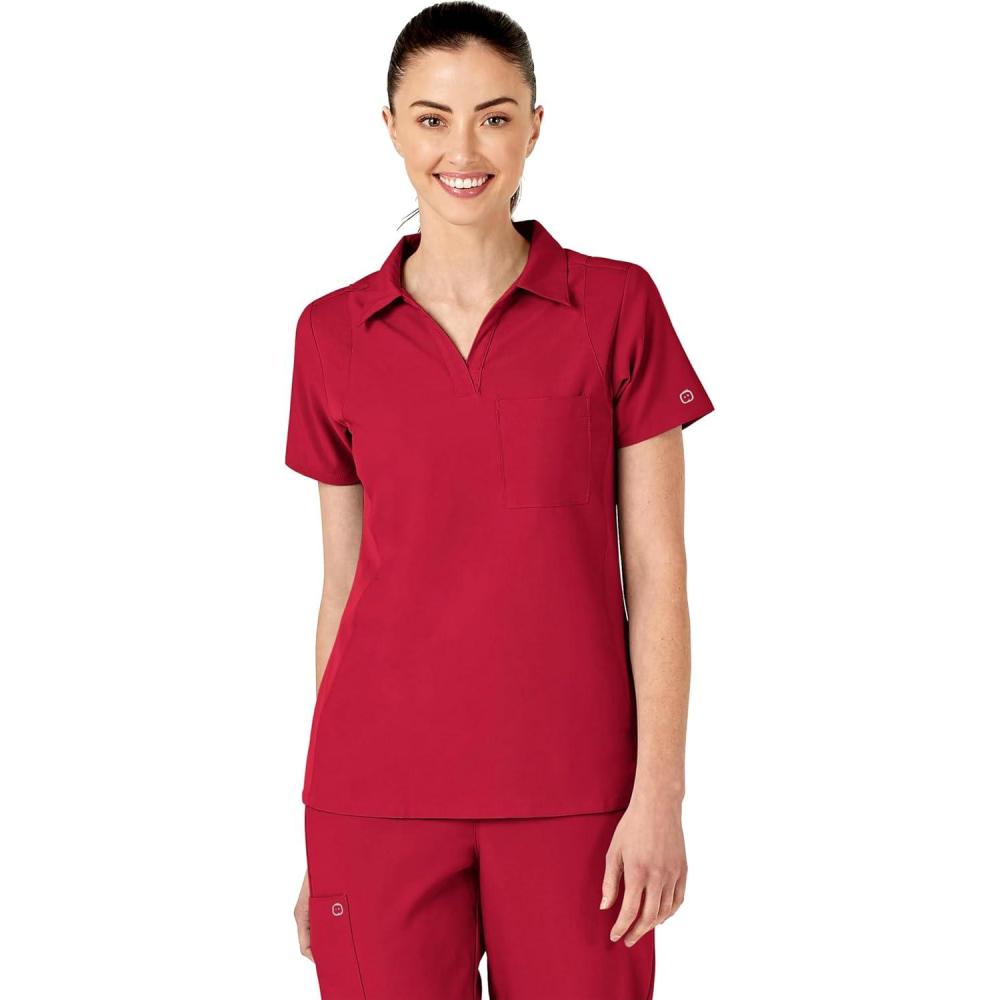 WonderWink Womens Collar Top(Red)