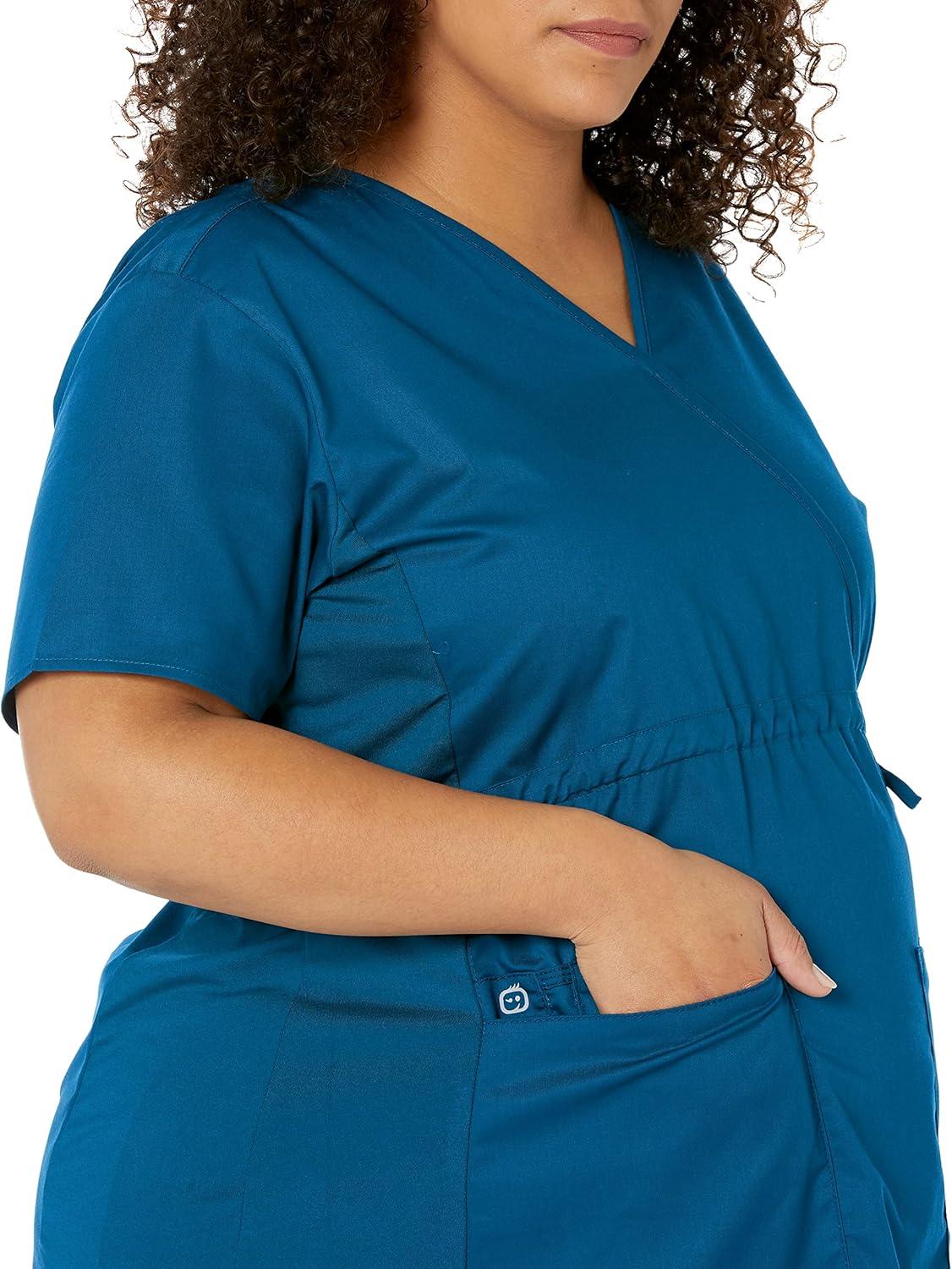 Wink WonderWORK Scrubs for Maternity Mock Wrap Scrub Tops(Caribbean)