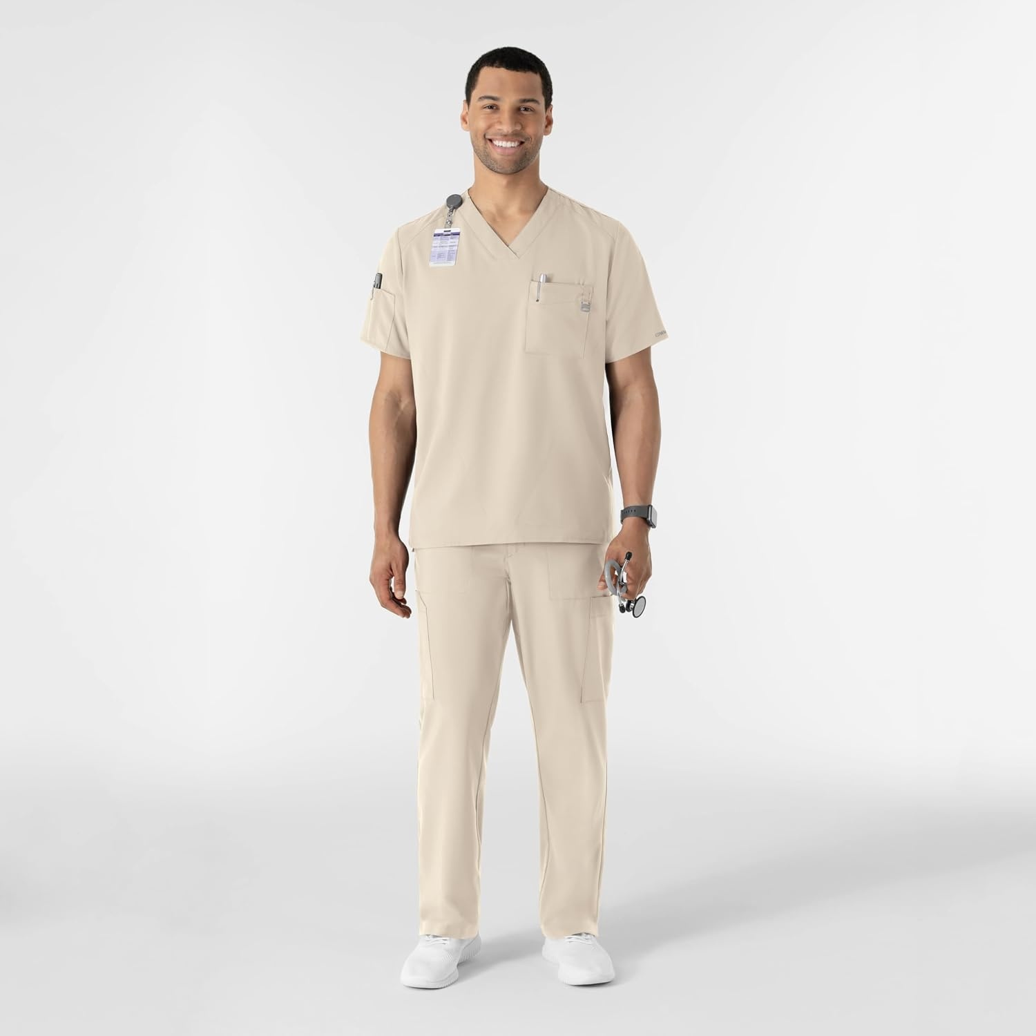 WINK W123 Men’s V-Neck Scrub Top(Khaki)