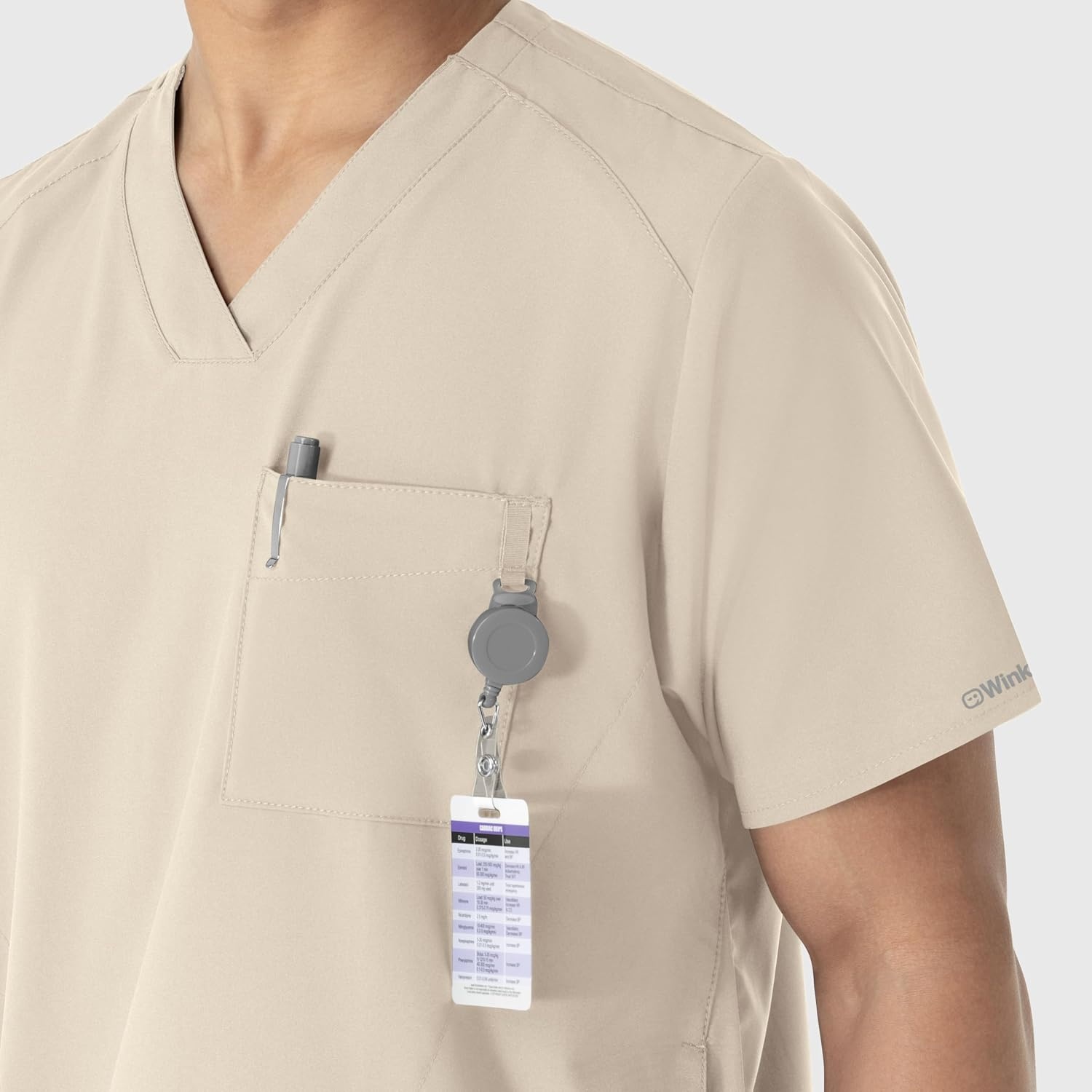 WINK W123 Men’s V-Neck Scrub Top(Khaki)