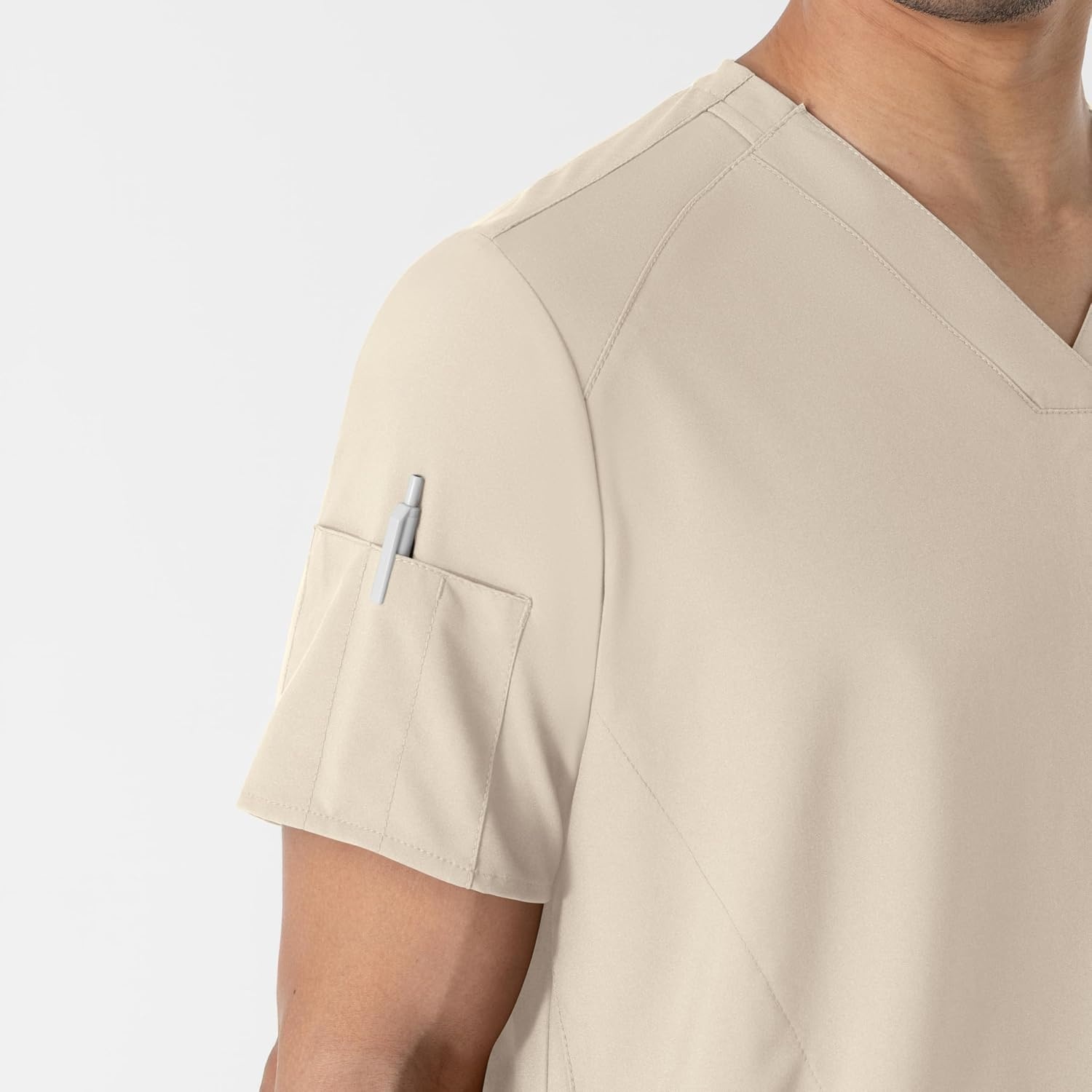 WINK W123 Men’s V-Neck Scrub Top(Khaki)