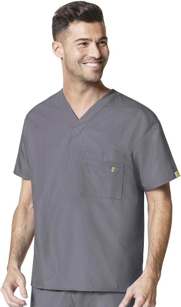 WonderWink Men’s Big The Alpha Unisex V-Neck Scrub Top(Pewter)