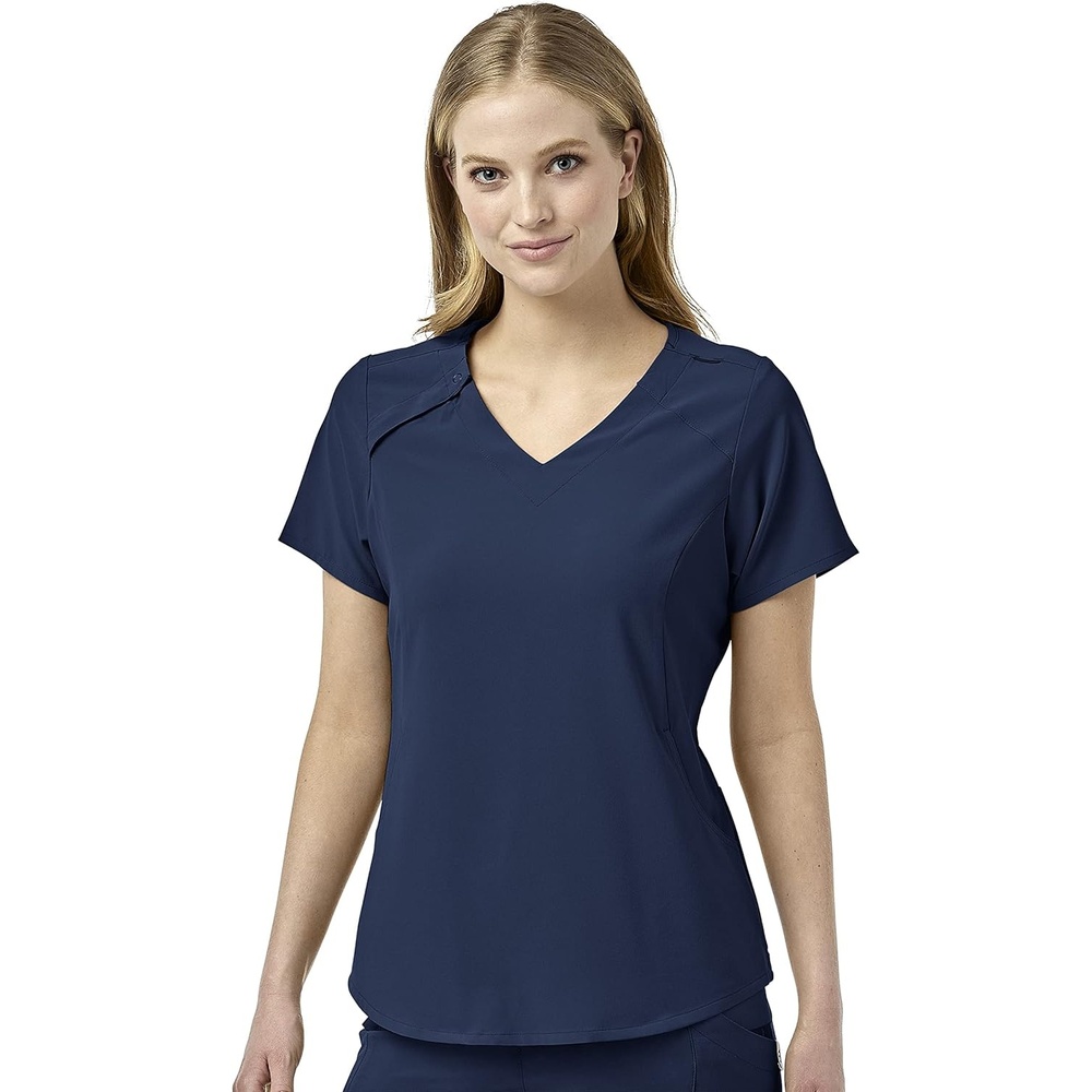 WonderWink Mens Renew Women’s Zip Accent Scrub Top(Navy)