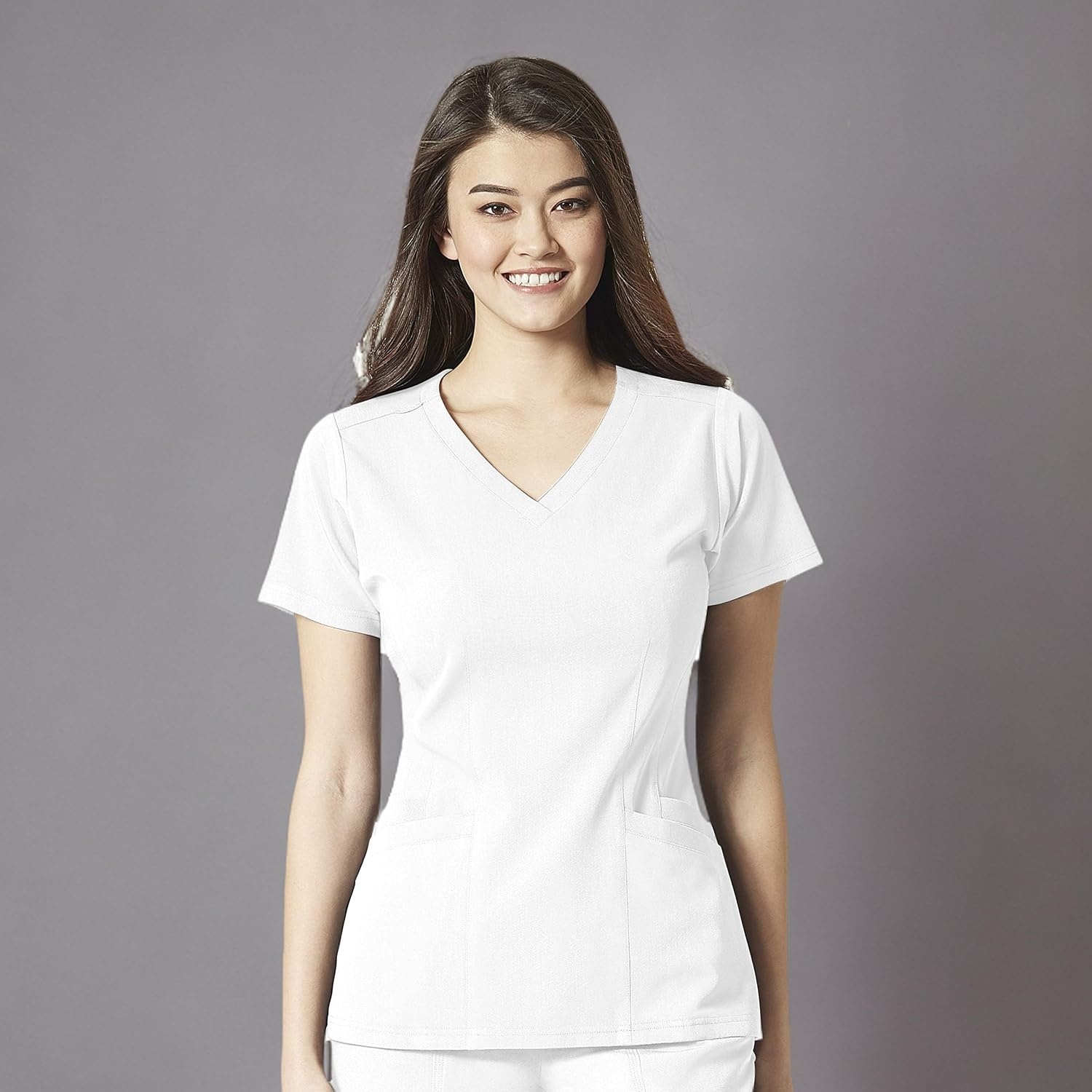 Wink Women’s Women’s Flex Back V-Neck Scrub Top(White)
