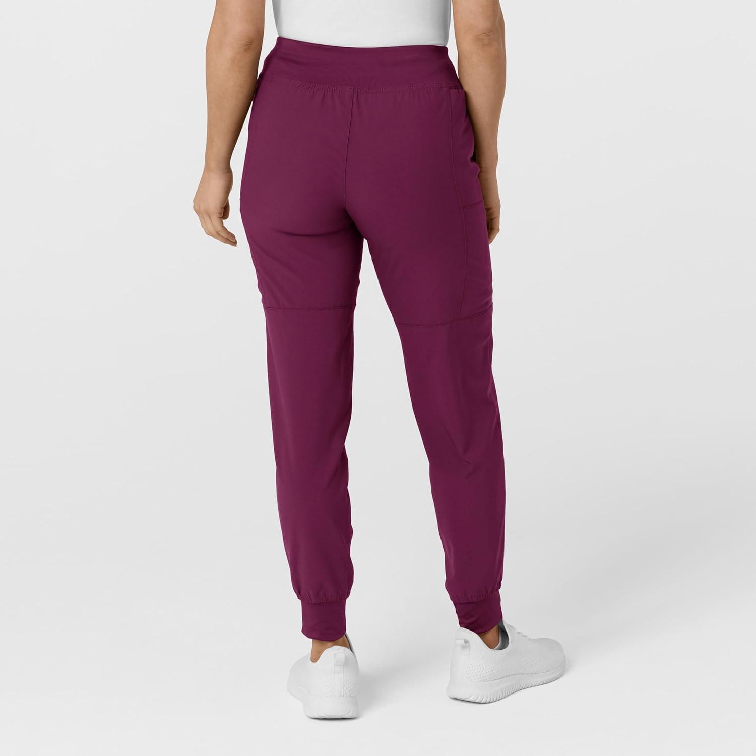 W123 Women’s Comfort Waist Cargo Jogger Scrub Pant(Wine)