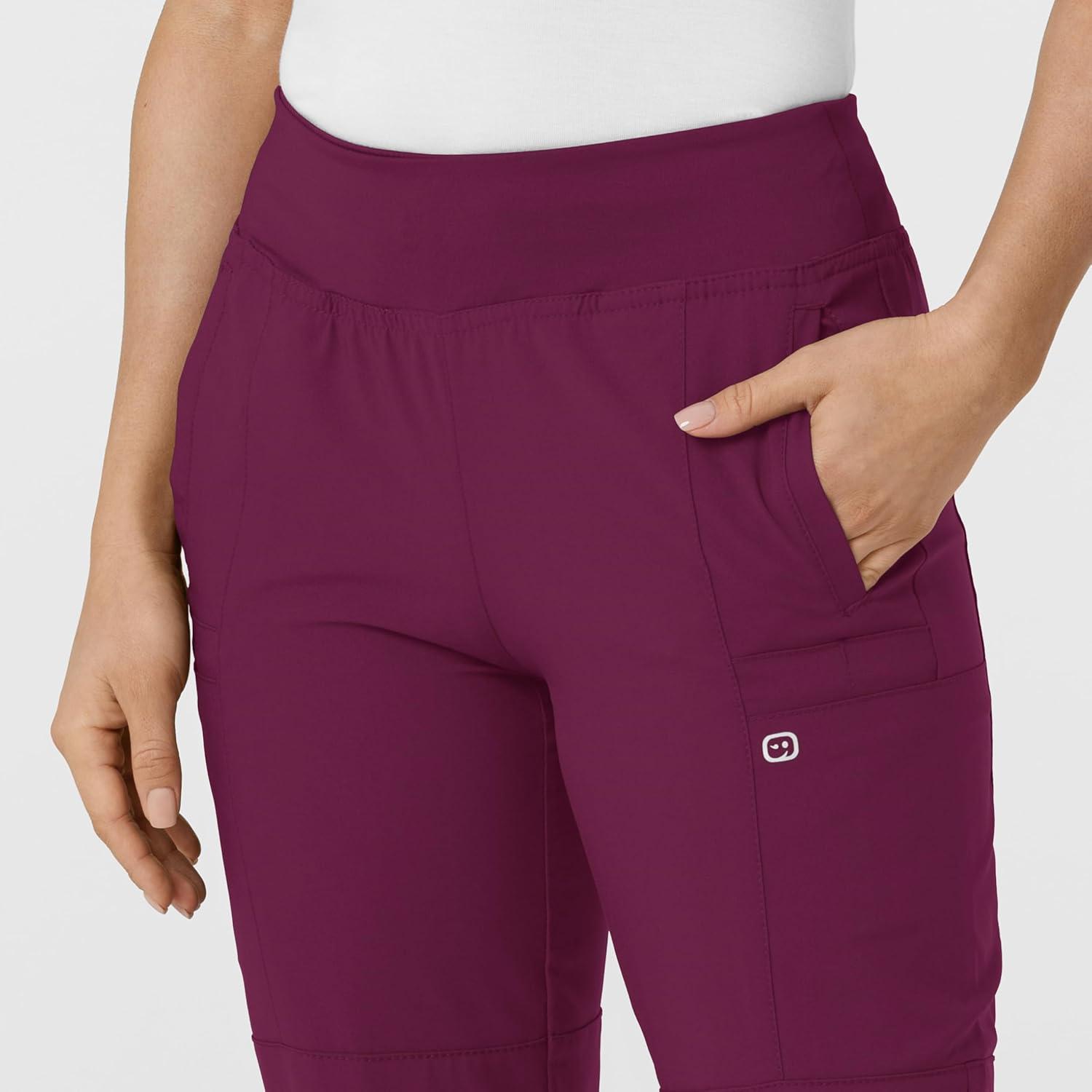 W123 Women’s Comfort Waist Cargo Jogger Scrub Pant(Wine)