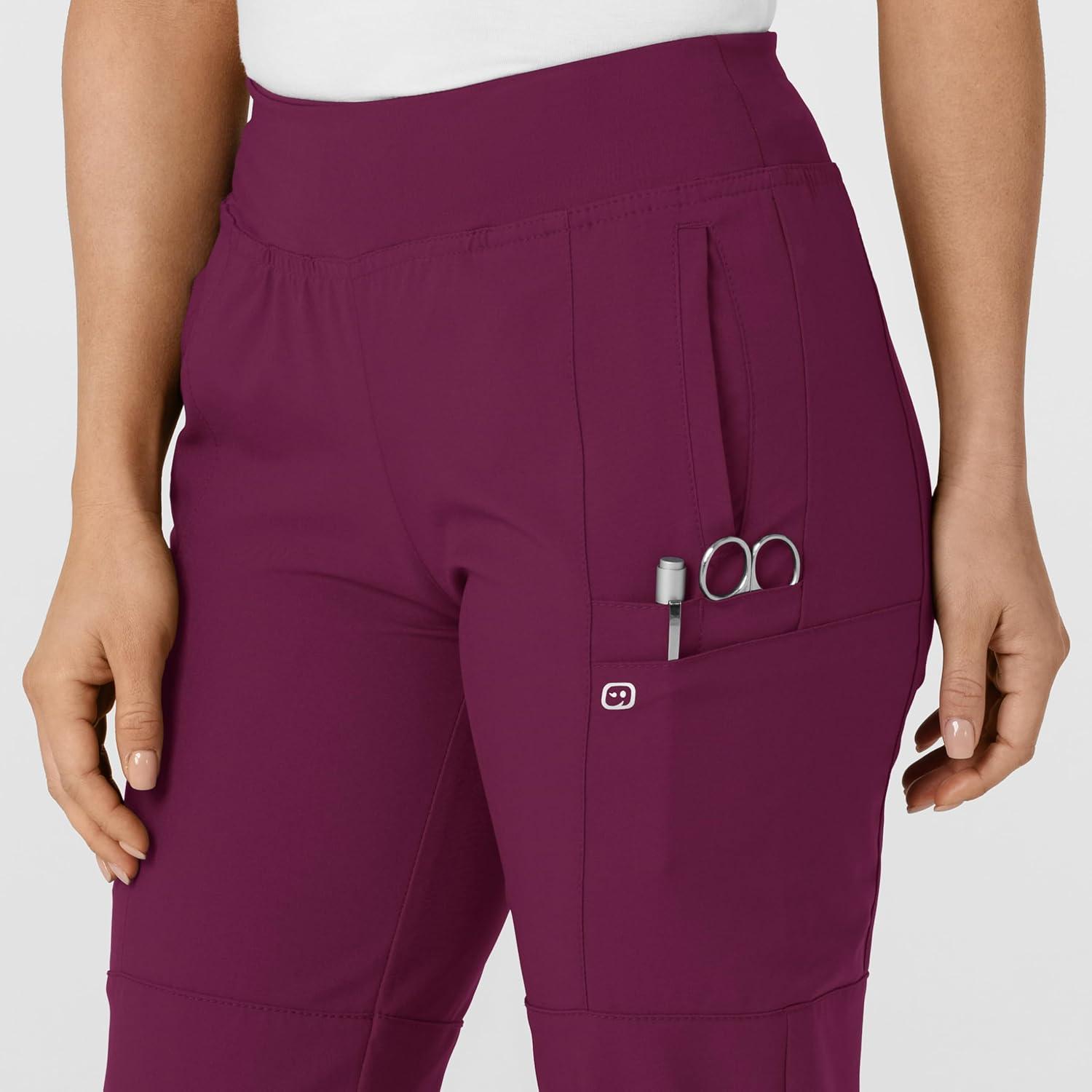 W123 Women’s Comfort Waist Cargo Jogger Scrub Pant(Wine)