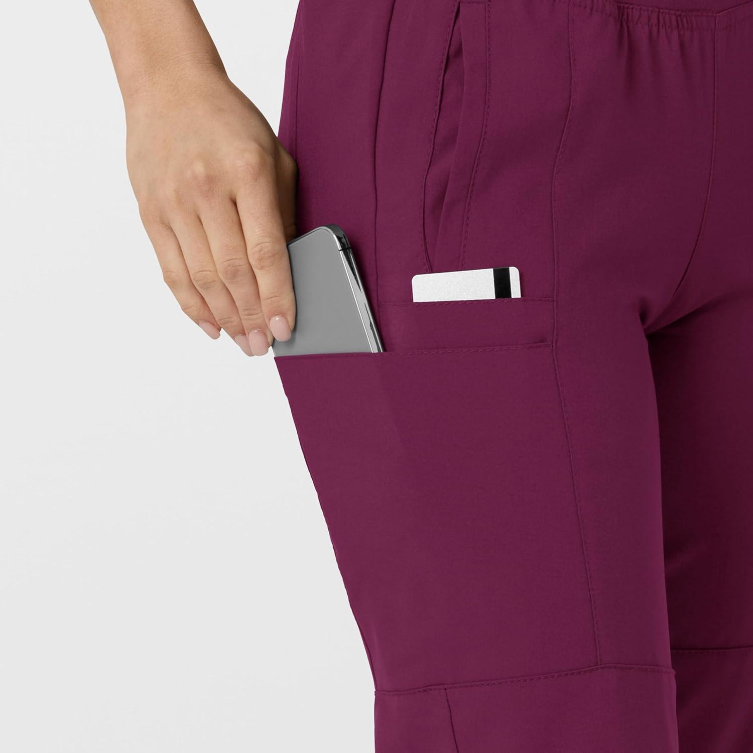 W123 Women’s Comfort Waist Cargo Jogger Scrub Pant(Wine)