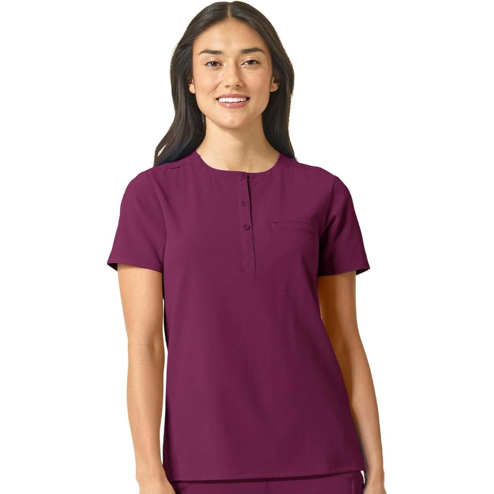 WonderWink Womens Mandarin Collar Tuck-in Top(Wine)