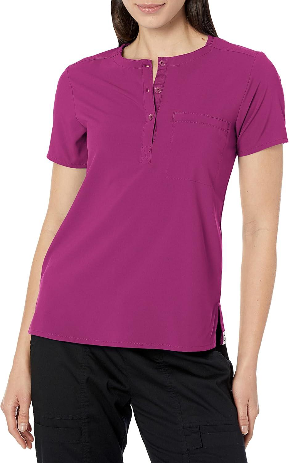 WonderWink Womens Mandarin Collar Tuck-in Top(Wine)