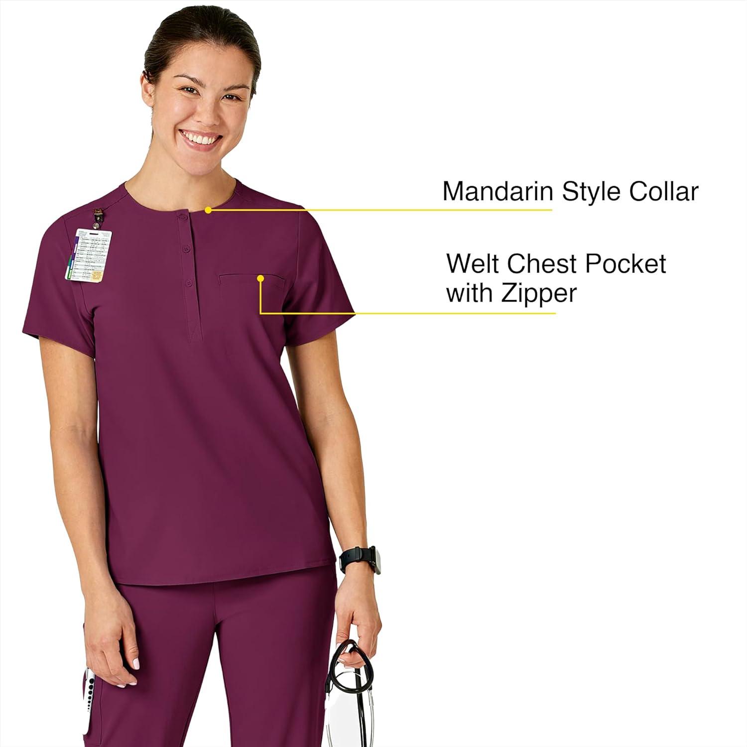 WonderWink Womens Mandarin Collar Tuck-in Top(Wine)