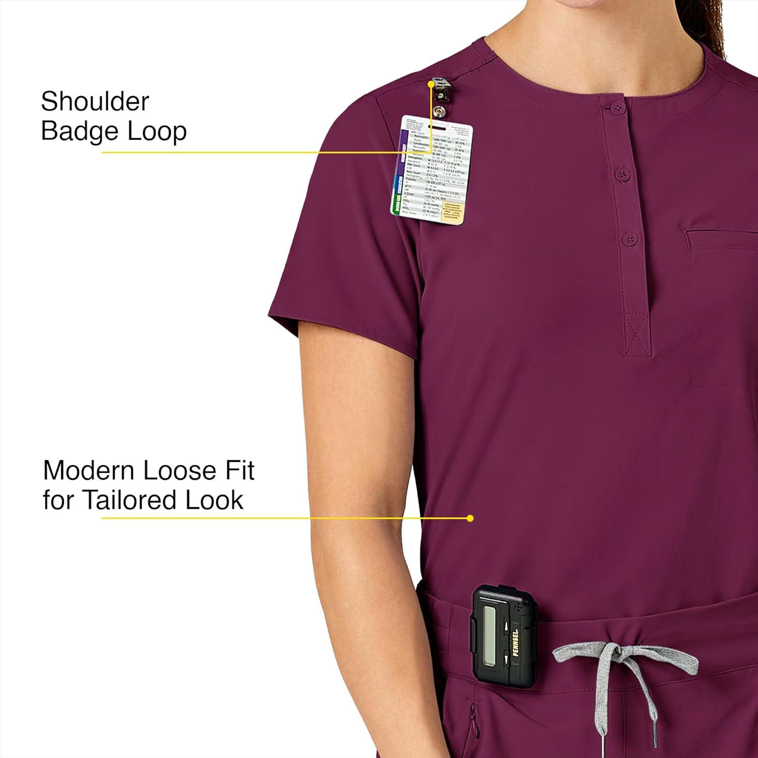 WonderWink Womens Mandarin Collar Tuck-in Top(Wine)