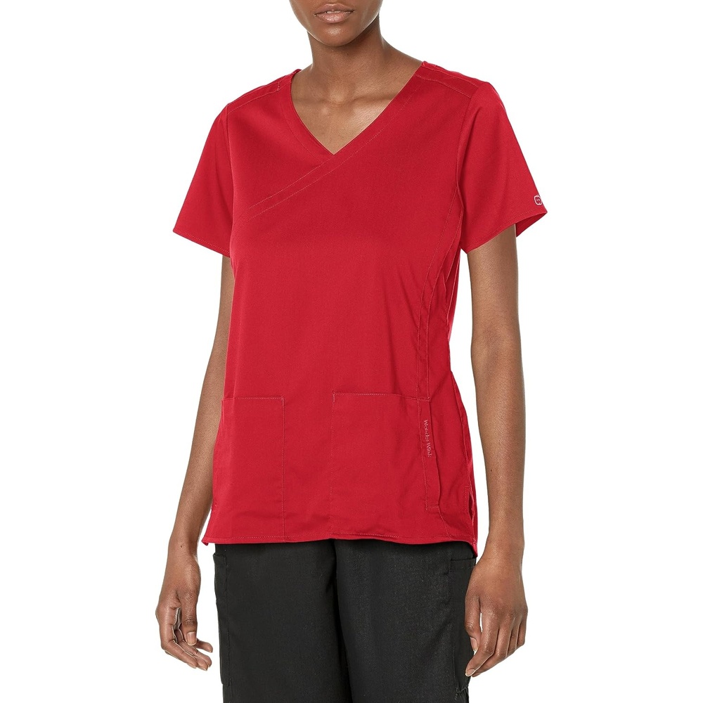 Wink PRO Women’s 4 Pocket Wrap Scrub Top(Red)