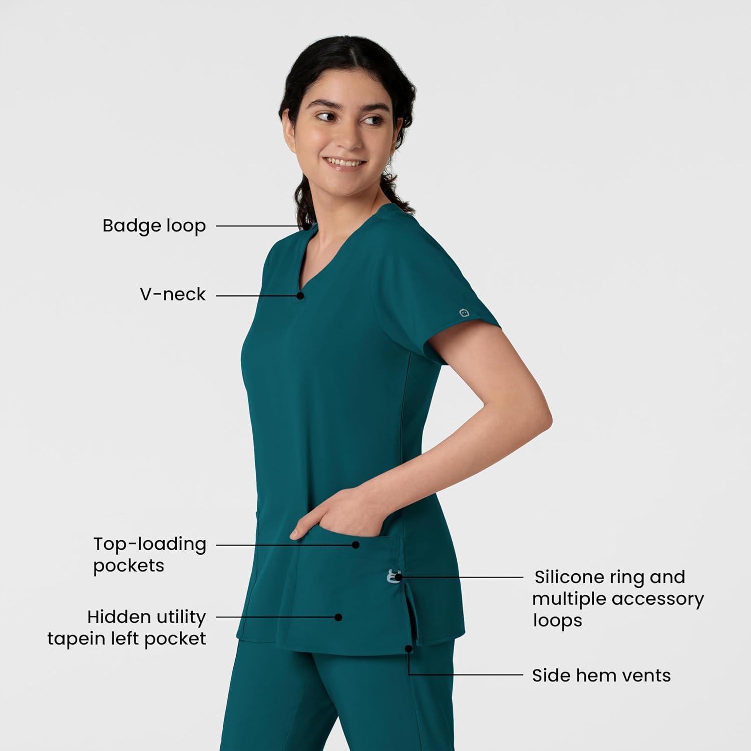 Wink Scrubs for Women, W123, Classic V-Neck Tops with 2 Pockets(Caribbean Blue)