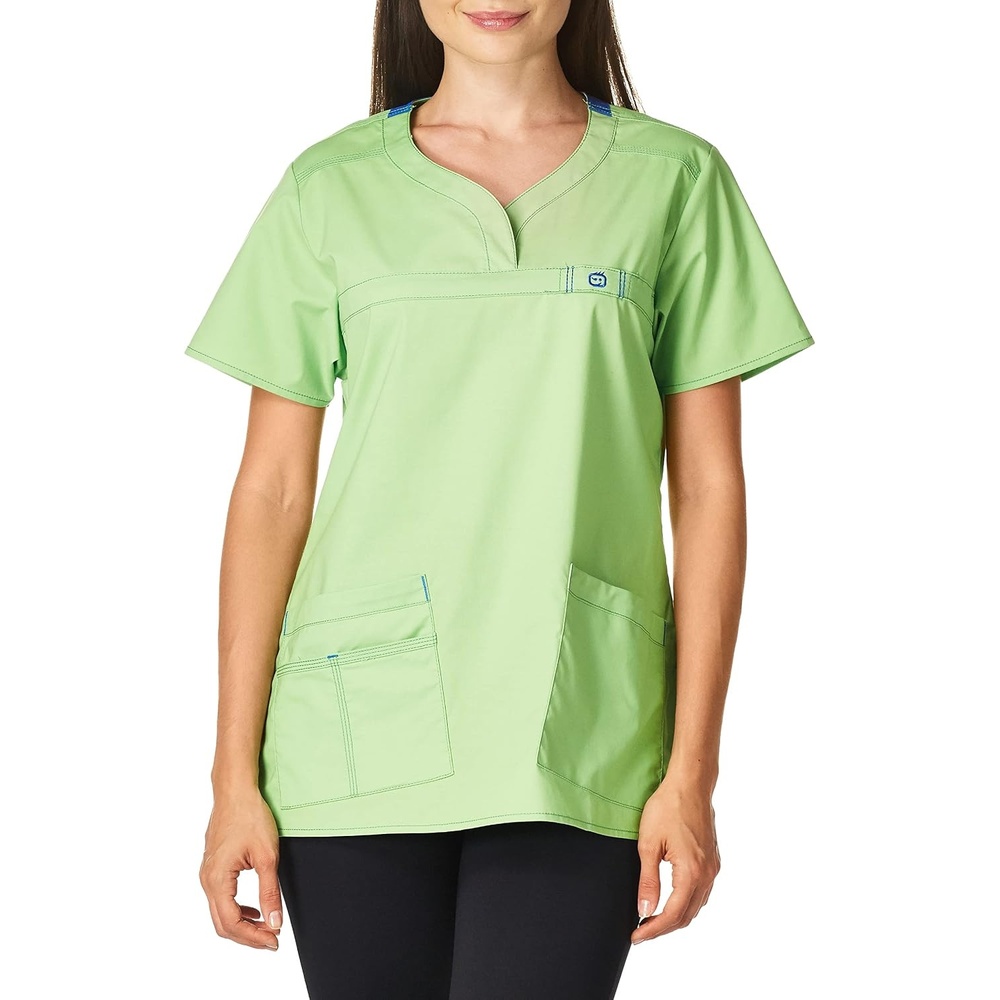 Wink WonderFLEX Patience – Women’s Curved Notch Neck Scrub Top(Green Apple)