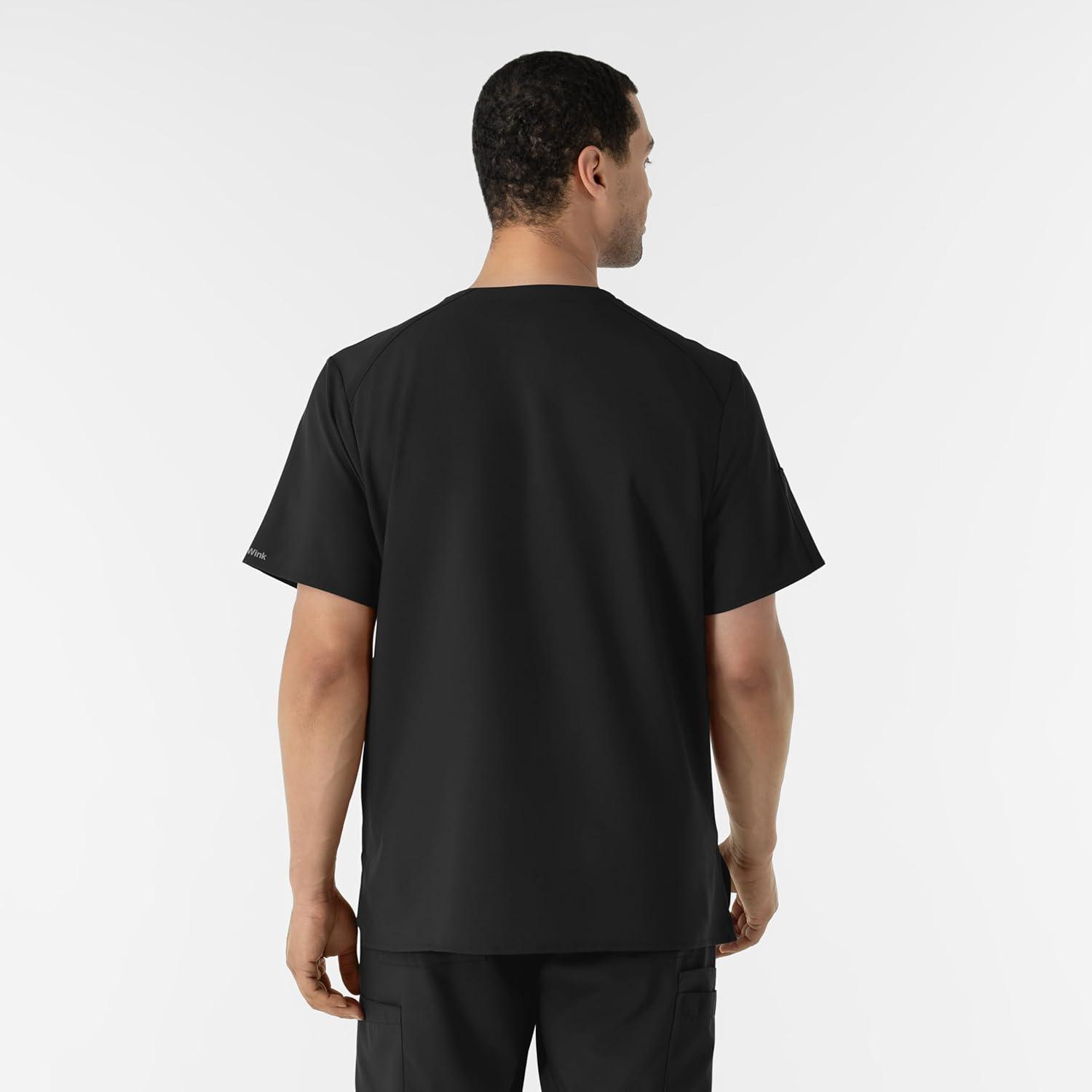 WINK Scrubs for Men, W123, V-Neck Tops with 6 Pockets(Black)