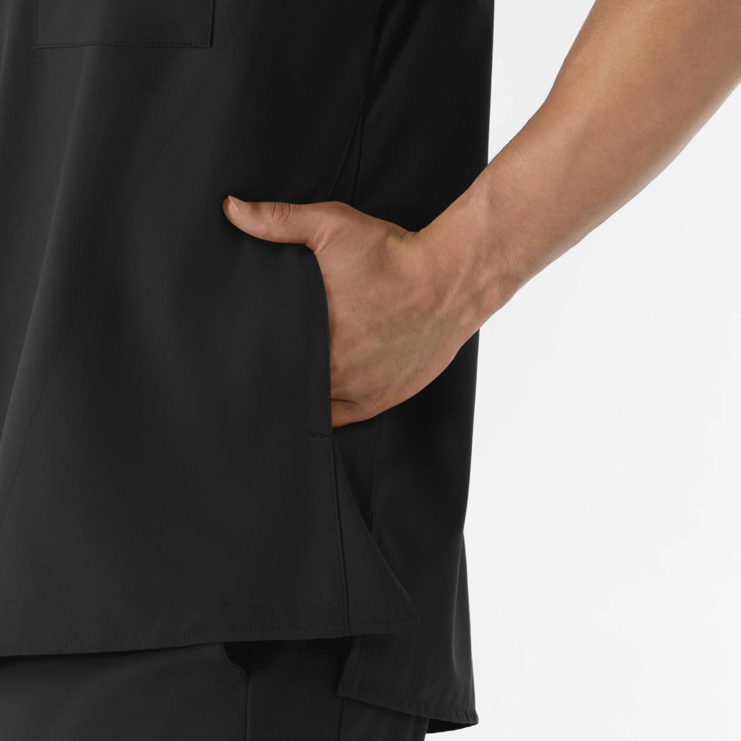 WINK Scrubs for Men, W123, V-Neck Tops with 6 Pockets(Black)