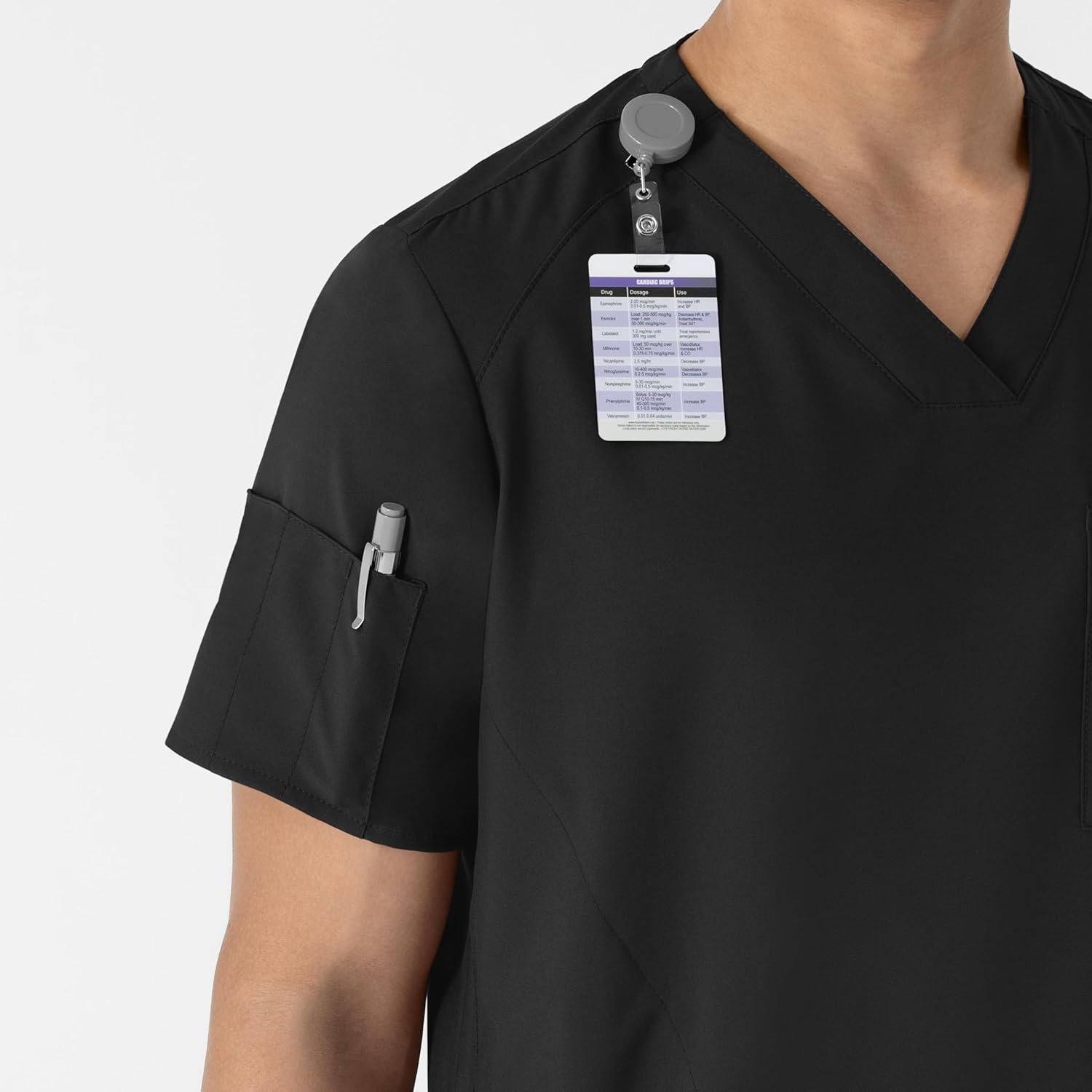 WINK Scrubs for Men, W123, V-Neck Tops with 6 Pockets(Black)