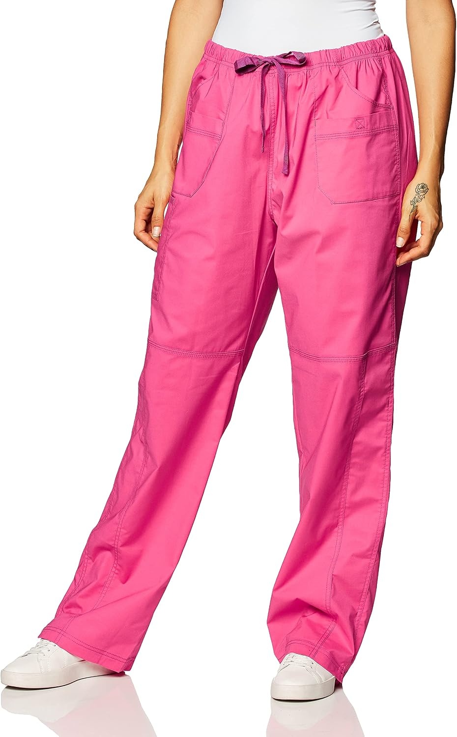 Wink WonderFLEX Patience – Women’s Curved Notch Neck Scrub Top(Hot Pink)