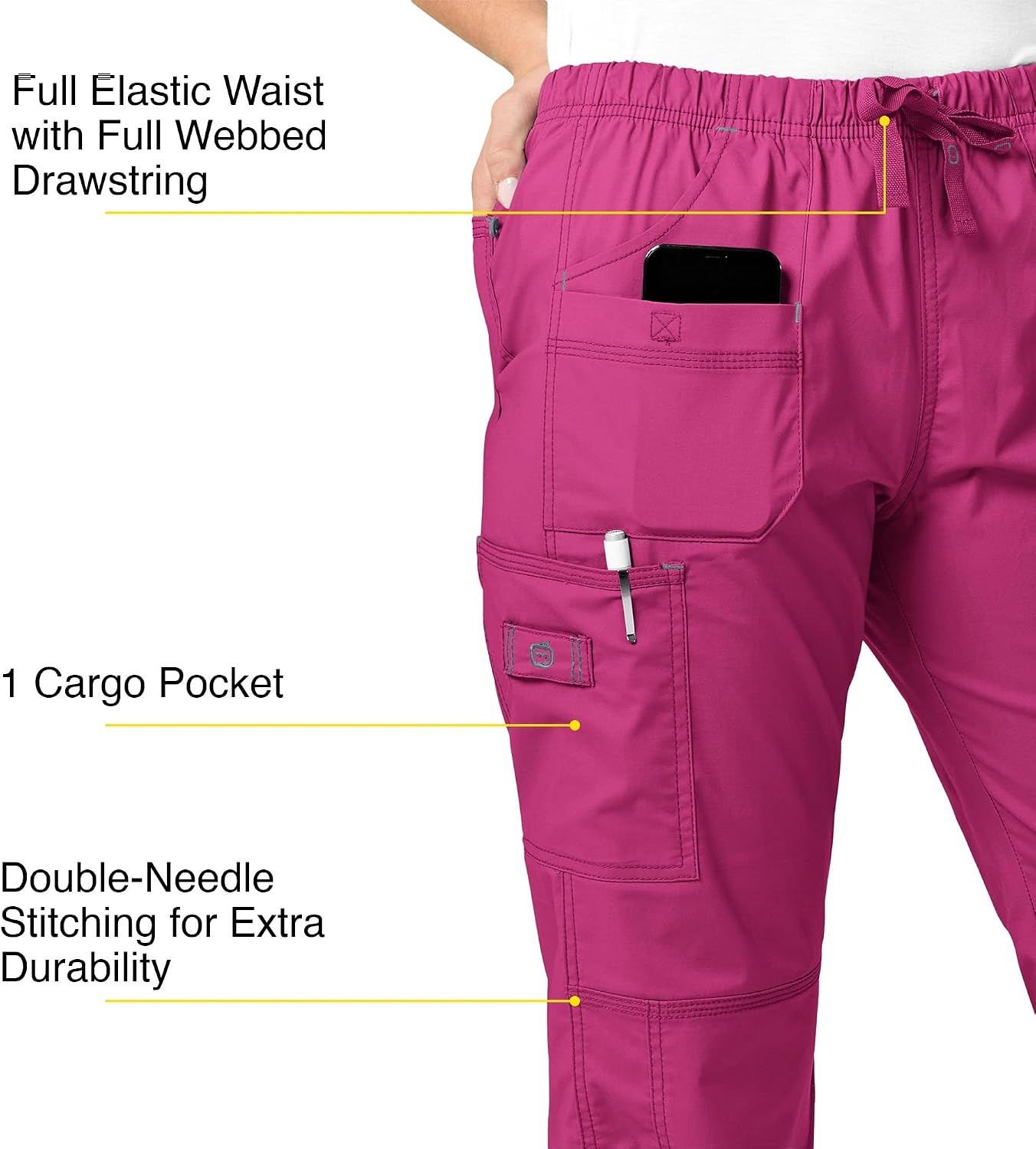 Wink WonderFLEX Patience – Women’s Curved Notch Neck Scrub Top(Hot Pink)