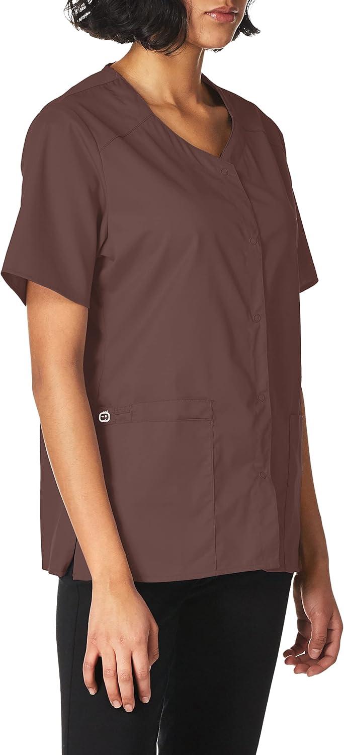 WonderWink Women’s Wonderwork Short Sleeve Snap Jacket(Chocolate)