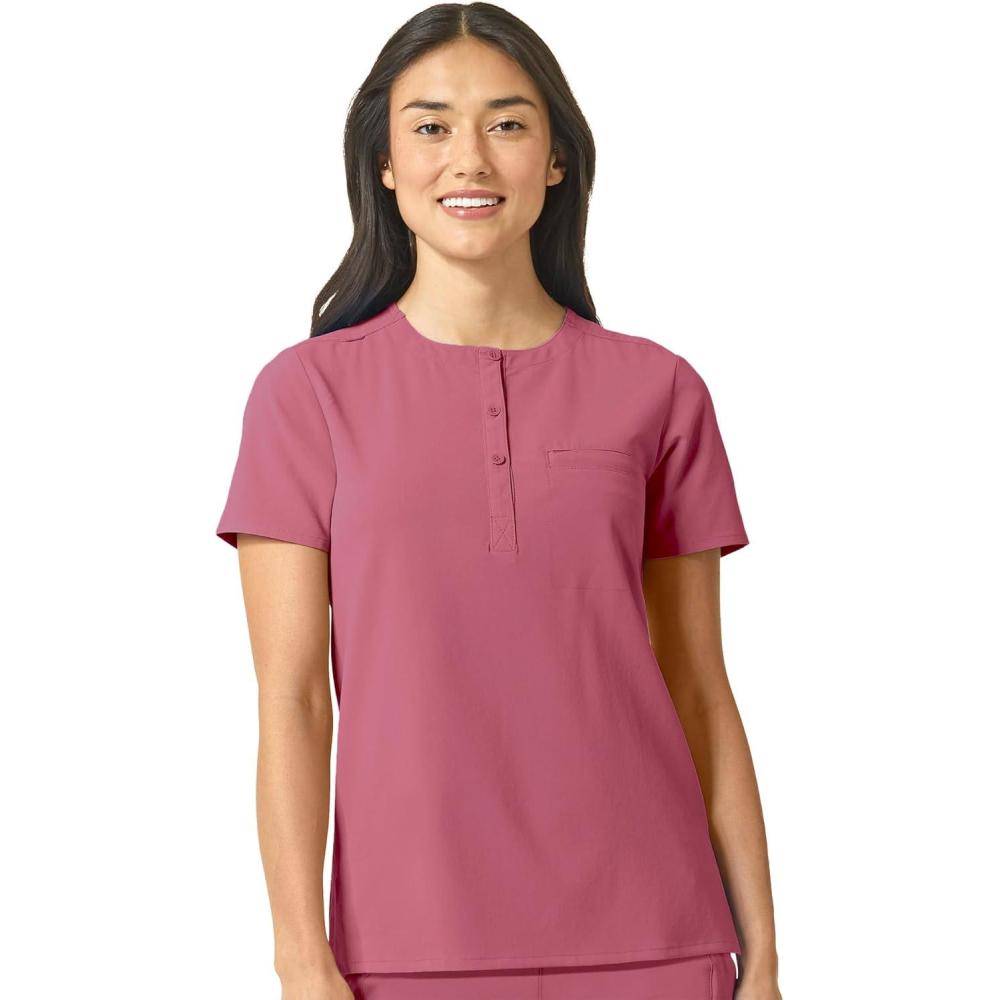 WonderWink Womens Mandarin Collar Tuck-in Top(Rosebud)