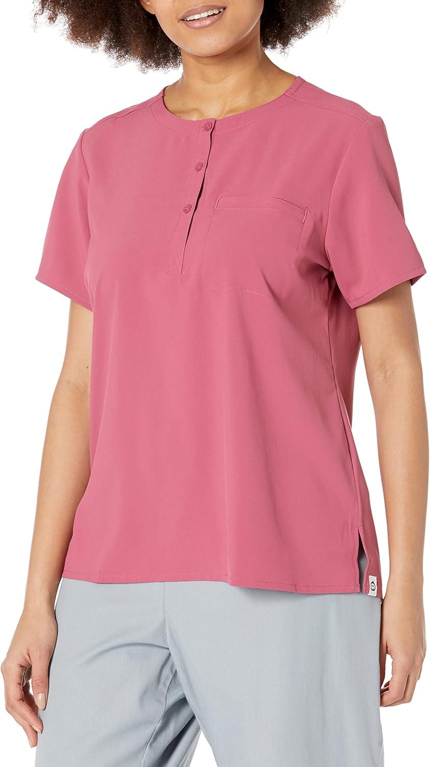 WonderWink Womens Mandarin Collar Tuck-in Top(Rosebud)