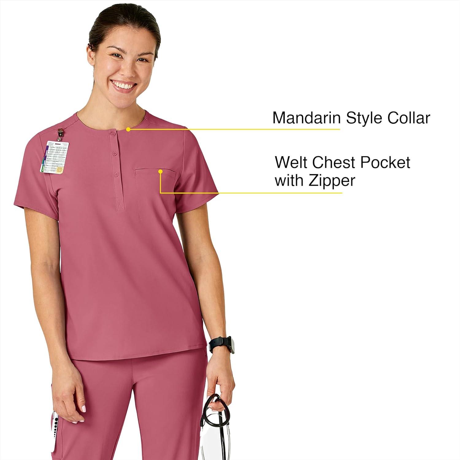 WonderWink Womens Mandarin Collar Tuck-in Top(Rosebud)