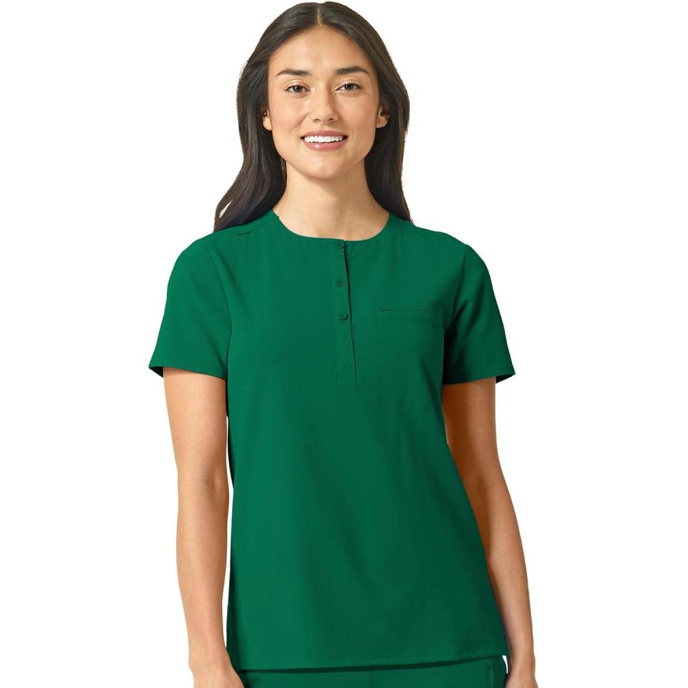 WonderWink Womens Mandarin Collar Tuck-in Top(Hunter)