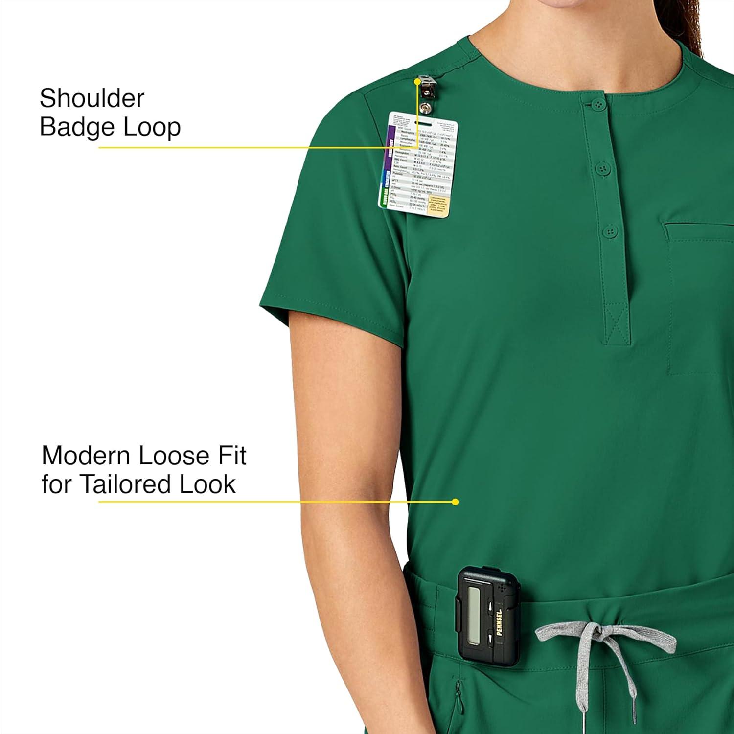 WonderWink Womens Mandarin Collar Tuck-in Top(Hunter)