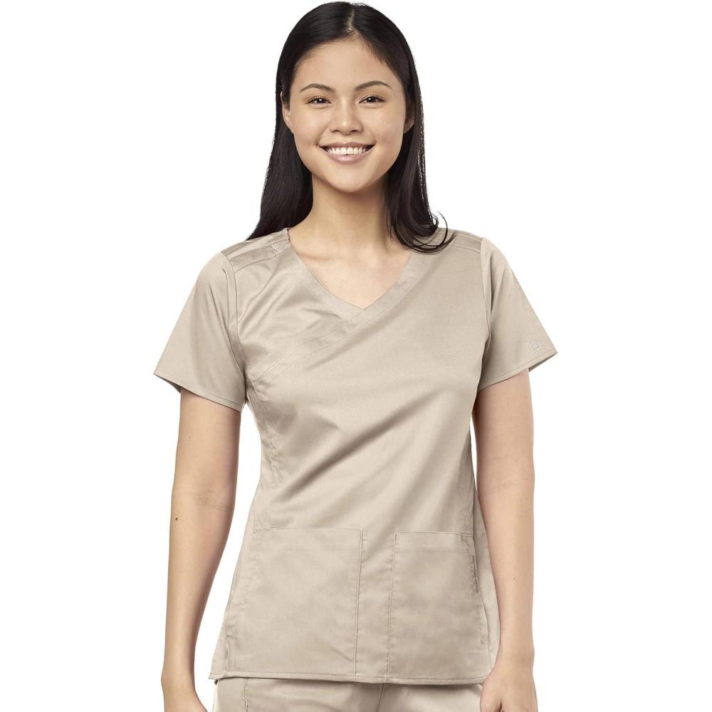 WonderWink Womens Women’s 4 Pocket Wrap Scrub Top(Khaki)