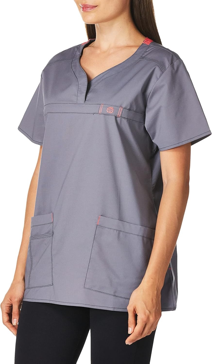 Wink WonderFLEX Patience – Women’s Curved Notch Neck Scrub Top(Pewter)
