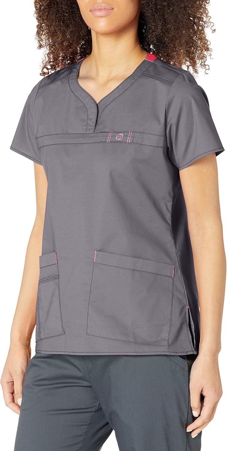 Wink WonderFLEX Patience – Women’s Curved Notch Neck Scrub Top(Pewter)