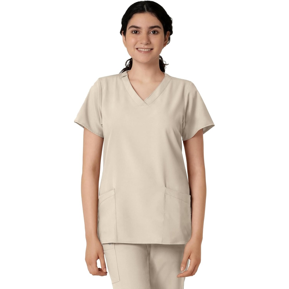 WINK W123 Women’s Basic V-Neck Scrub Top(Khaki)
