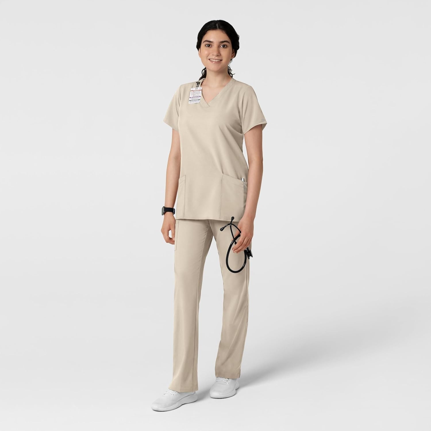 WINK W123 Women’s Basic V-Neck Scrub Top(Khaki)