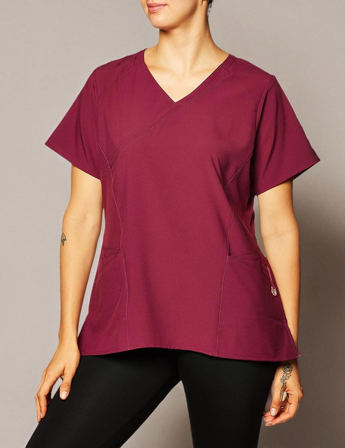 WonderWink Womens Women’s Mock Wrap Scrub Top(Wine)