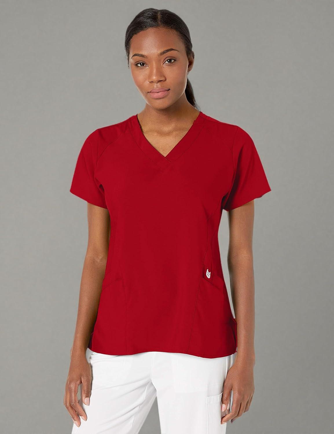 Wink Scrubs for Women, W123, Stylized V-Neck Tops with 5 Pockets(Red)