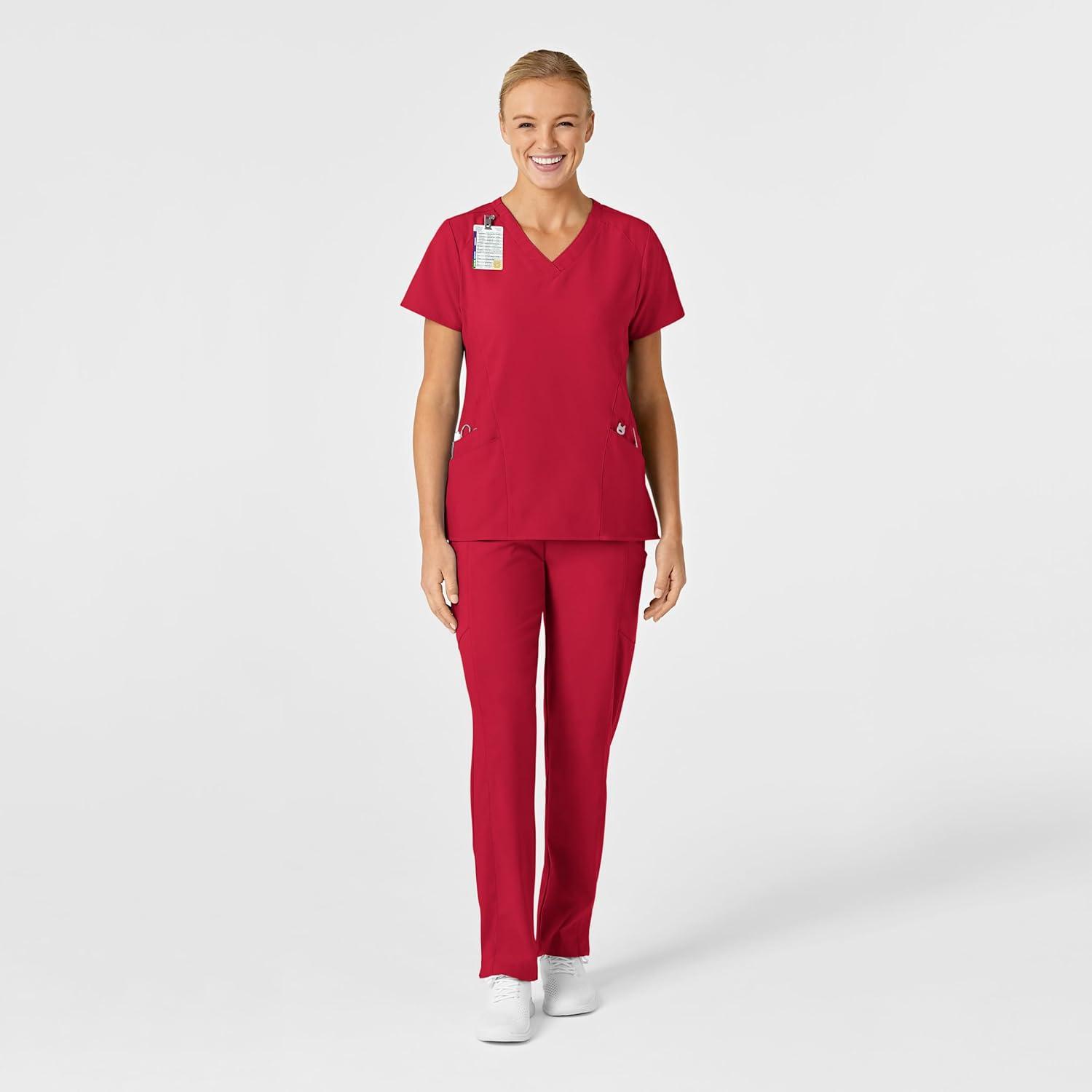 Wink Scrubs for Women, W123, Stylized V-Neck Tops with 5 Pockets(Red)