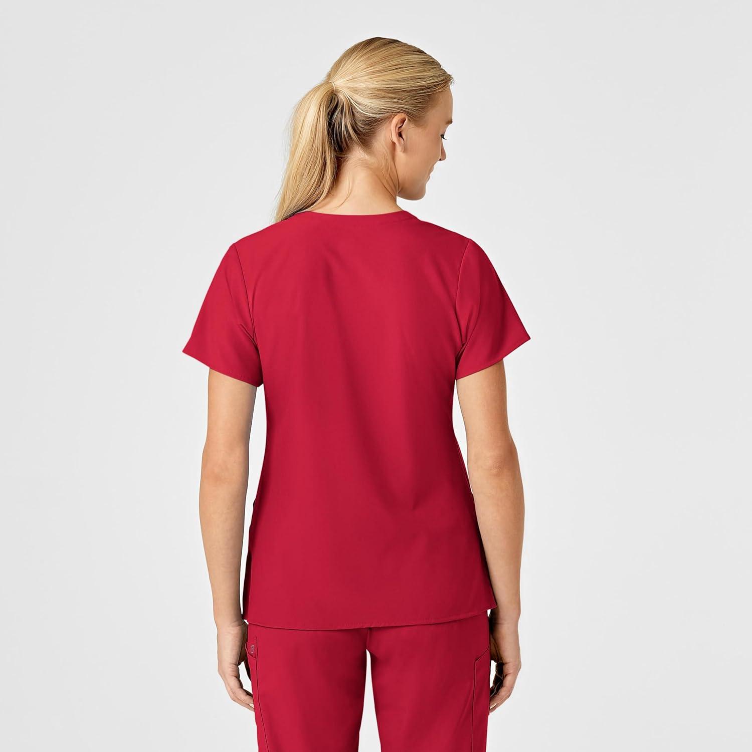 Wink Scrubs for Women, W123, Stylized V-Neck Tops with 5 Pockets(Red)