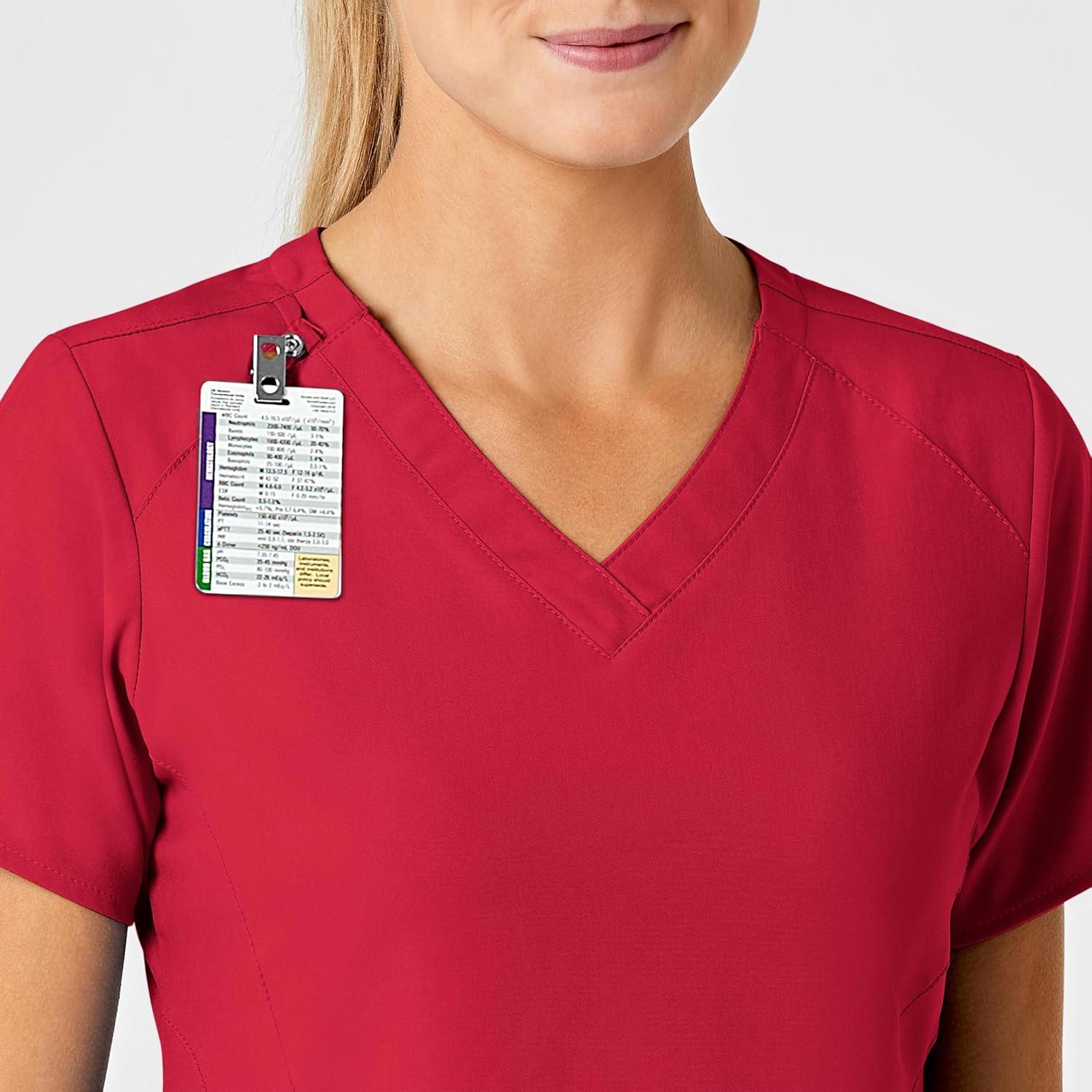 Wink Scrubs for Women, W123, Stylized V-Neck Tops with 5 Pockets(Red)