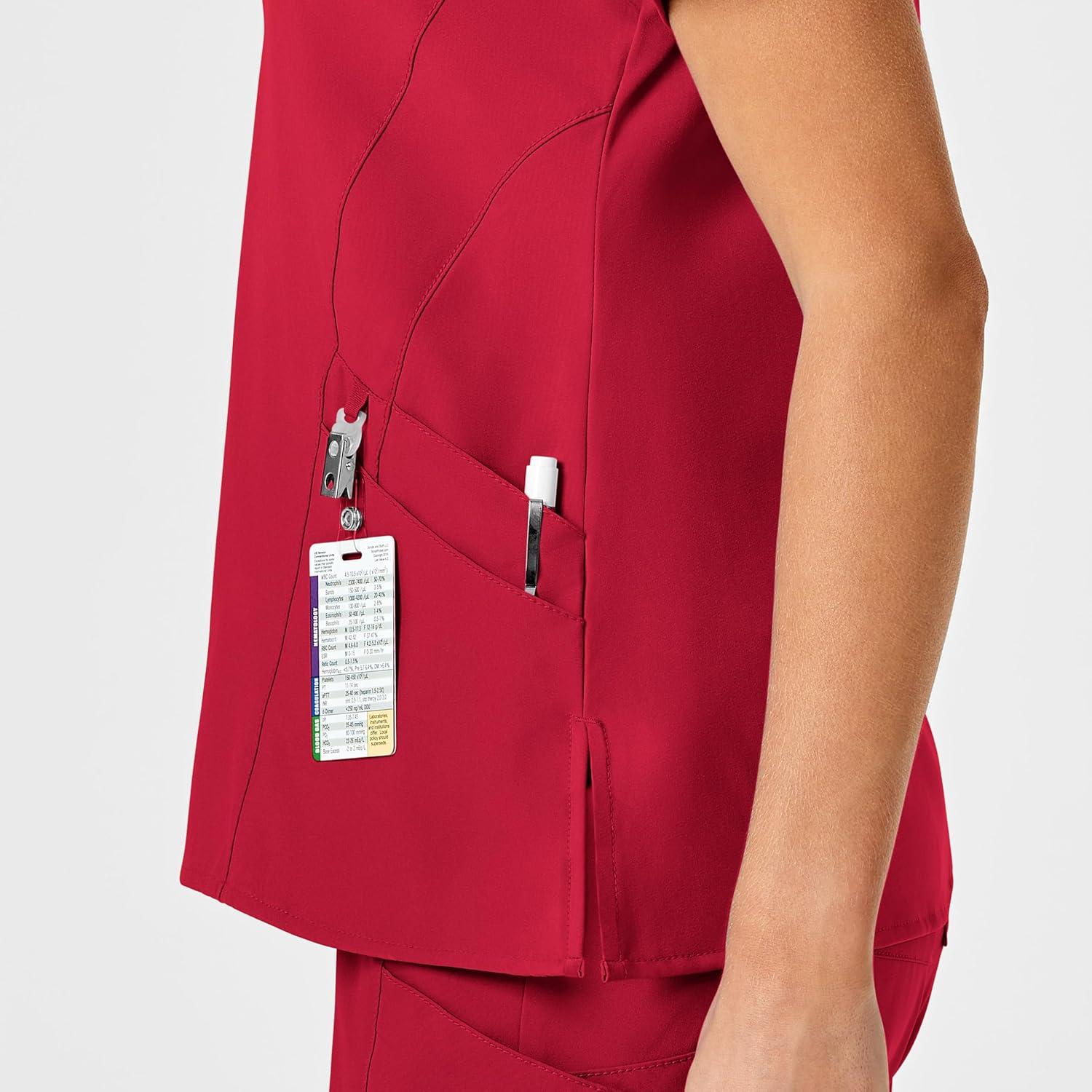 Wink Scrubs for Women, W123, Stylized V-Neck Tops with 5 Pockets(Red)
