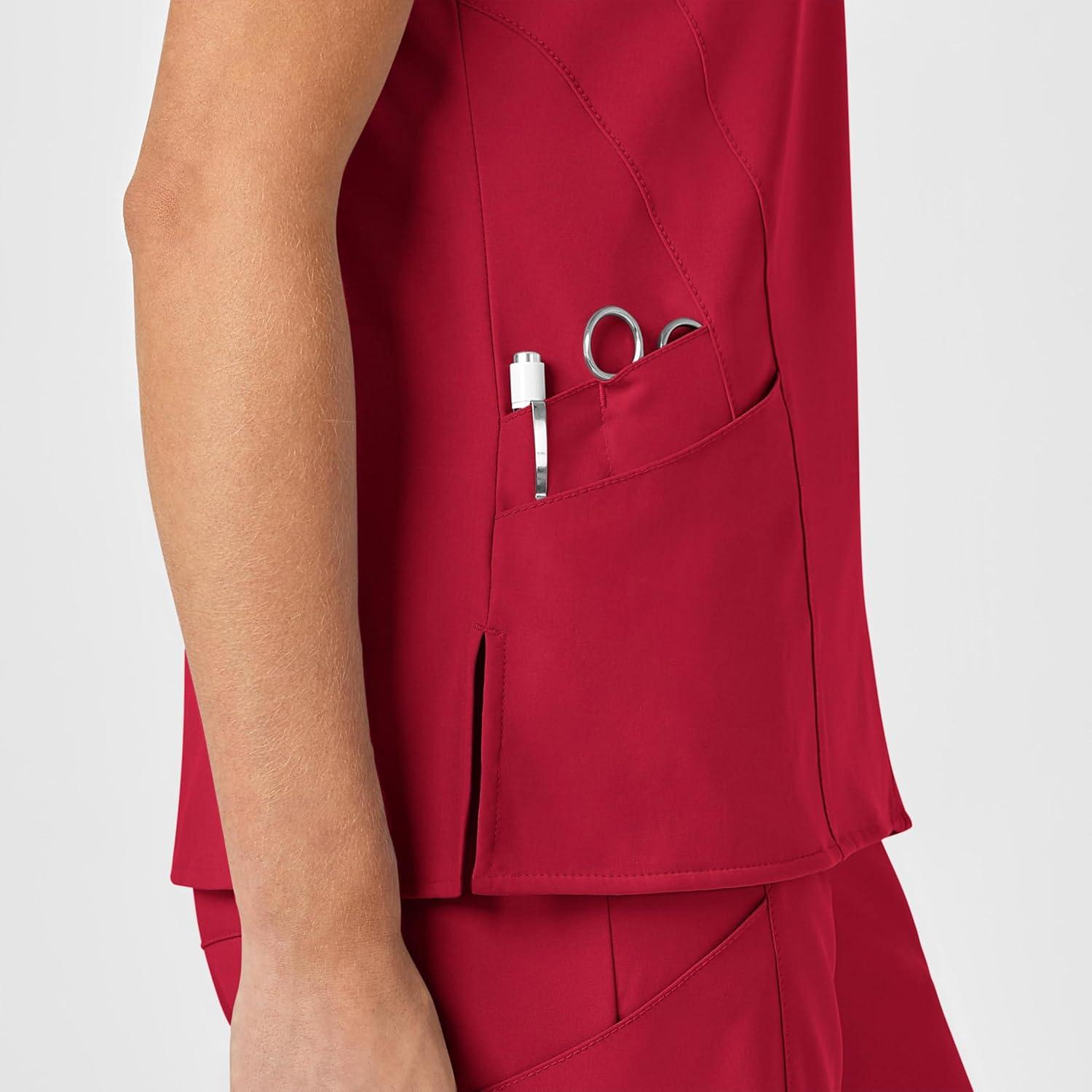 Wink Scrubs for Women, W123, Stylized V-Neck Tops with 5 Pockets(Red)