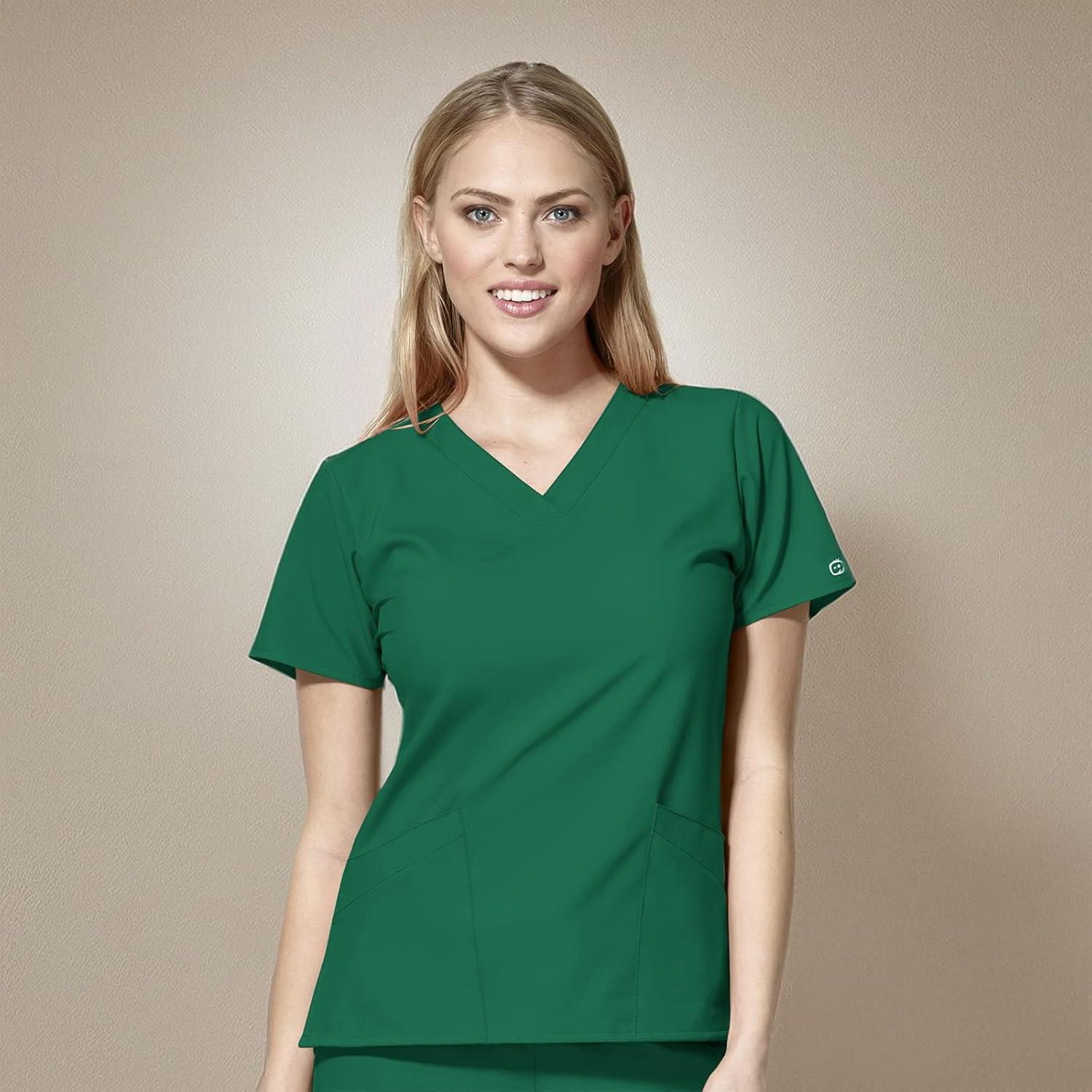 Wink Scrubs for Women, W123, Classic V-Neck Tops with 2 Pockets(Hunter Green)