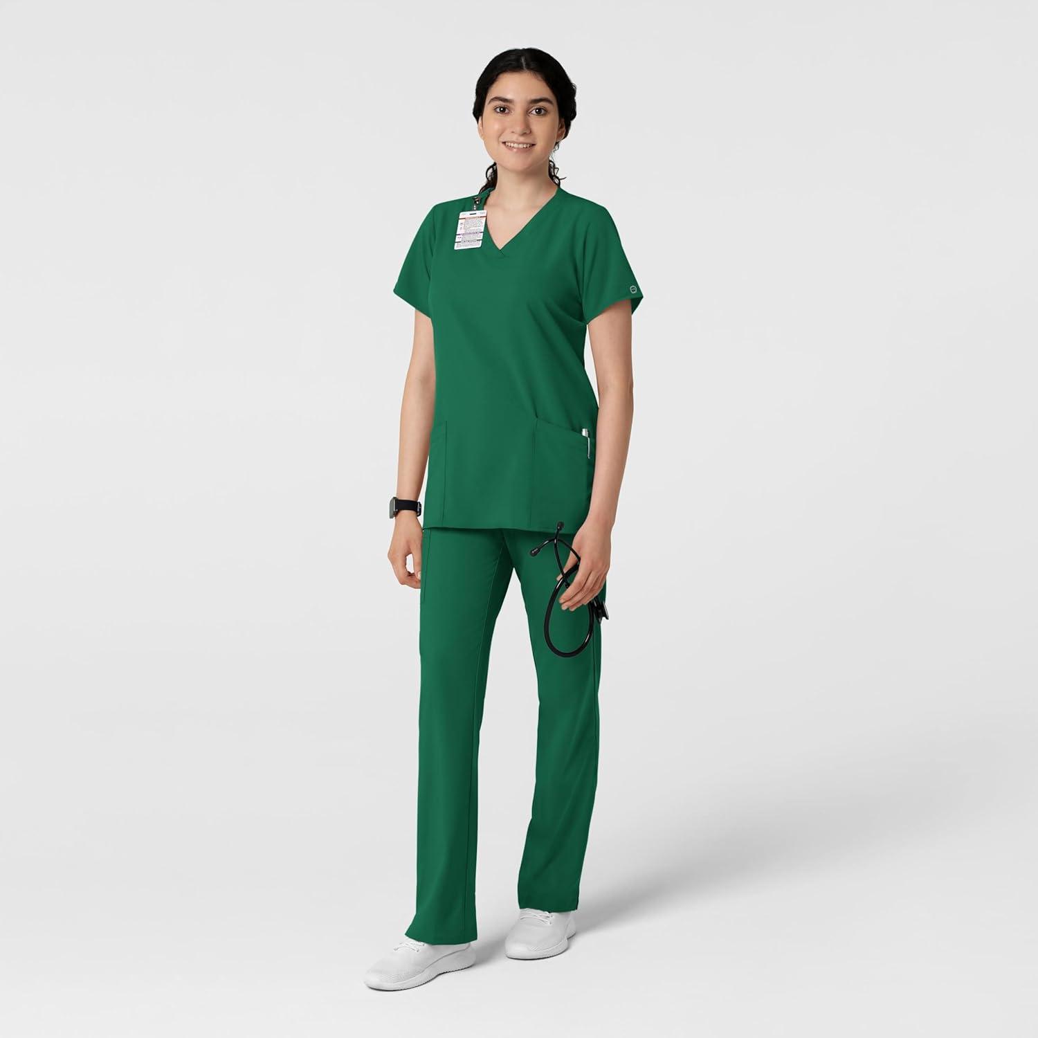 Wink Scrubs for Women, W123, Classic V-Neck Tops with 2 Pockets(Hunter Green)