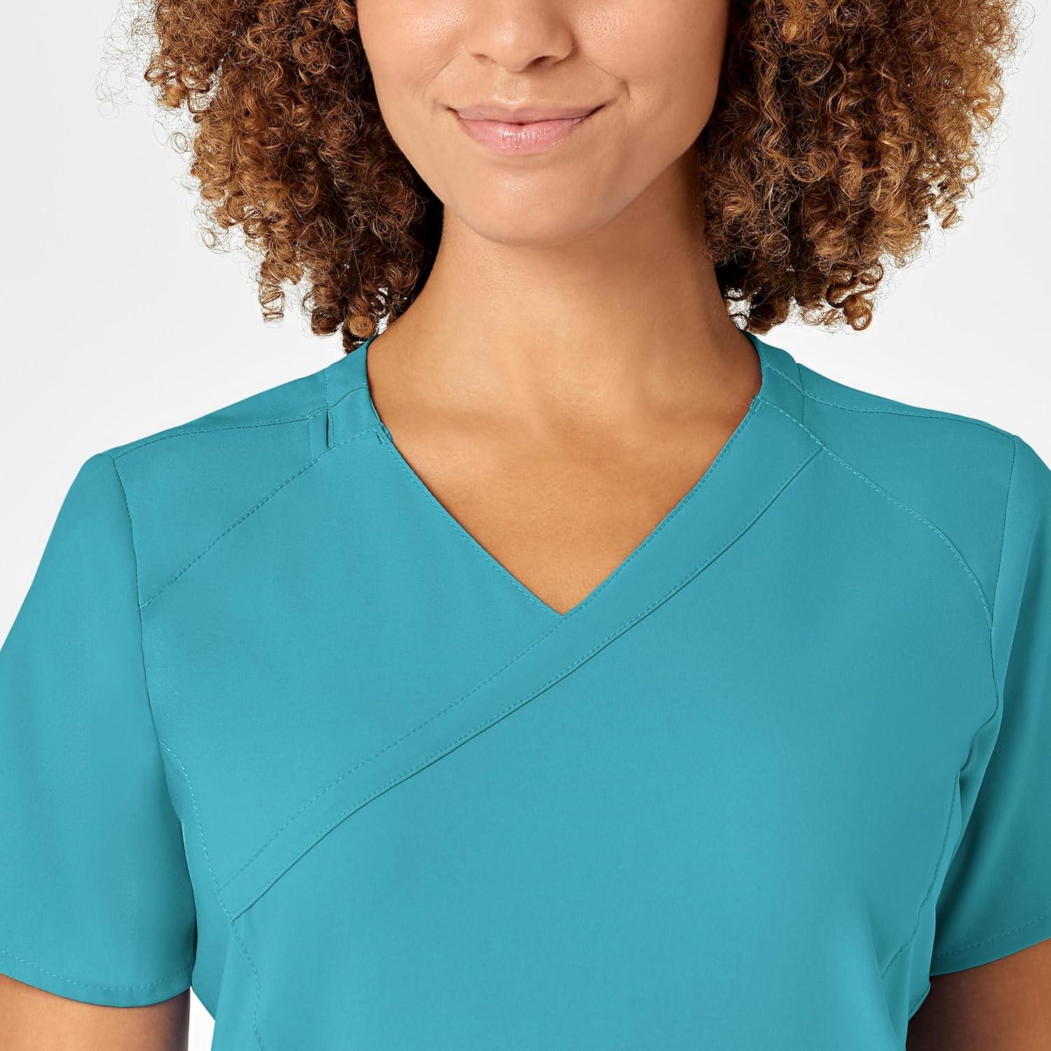 WonderWink Womens Women’s Mock Wrap Scrub Top(Teal Blue)