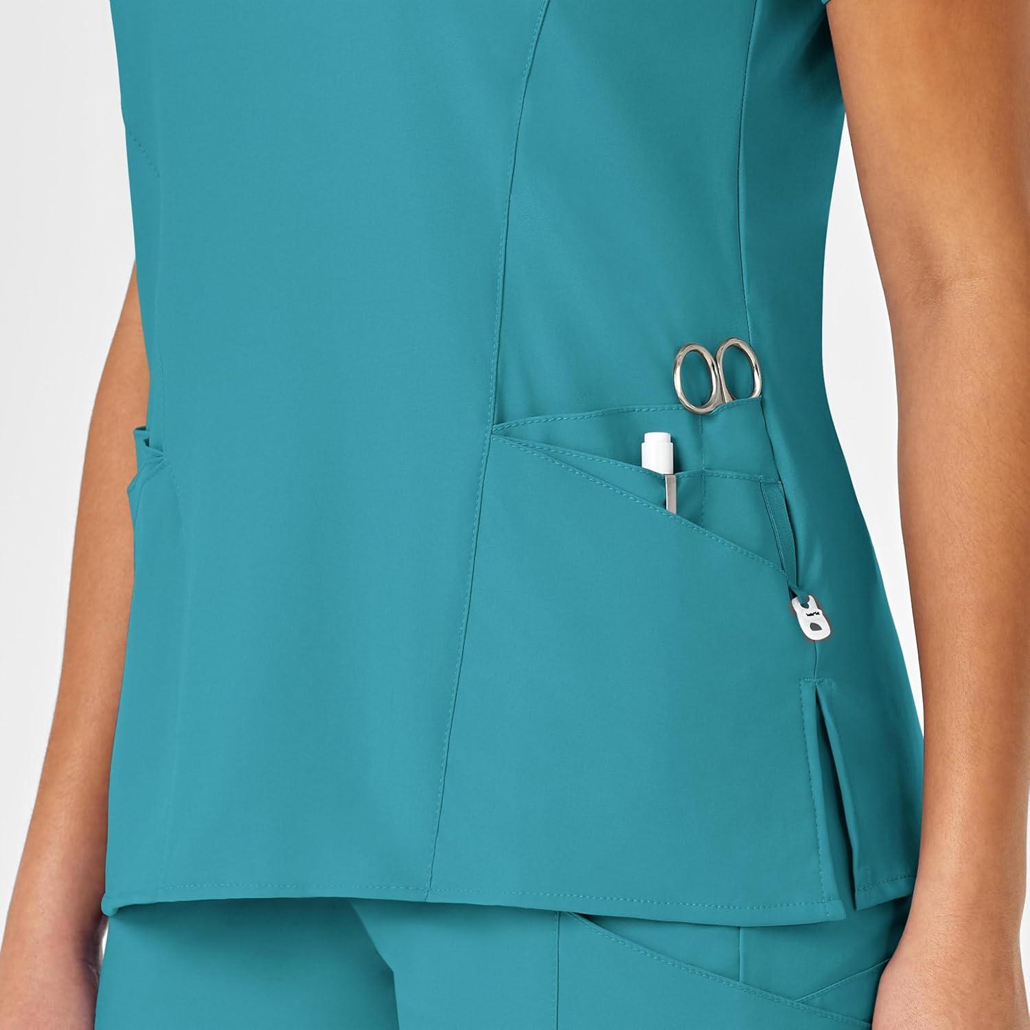 WonderWink Womens Women’s Mock Wrap Scrub Top(Teal Blue)
