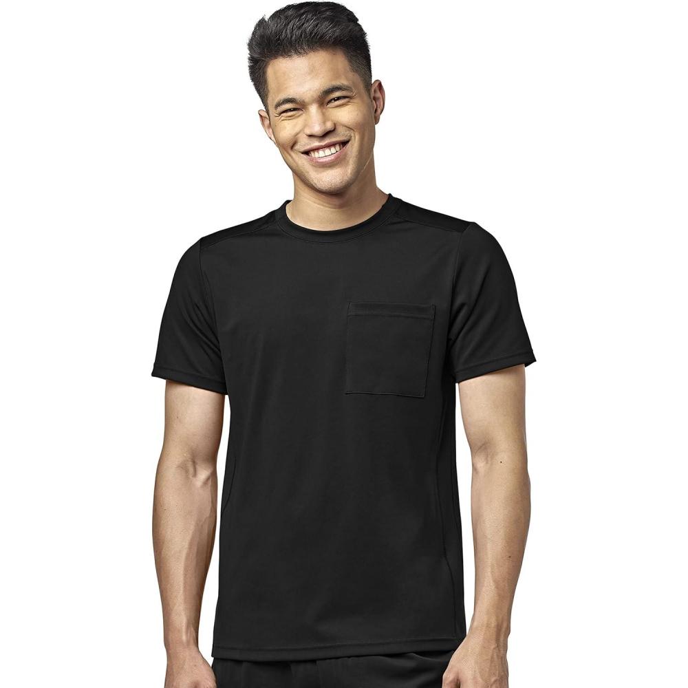 WonderWink Mens Men’s Moto Knit Crew Neck Top(Black)