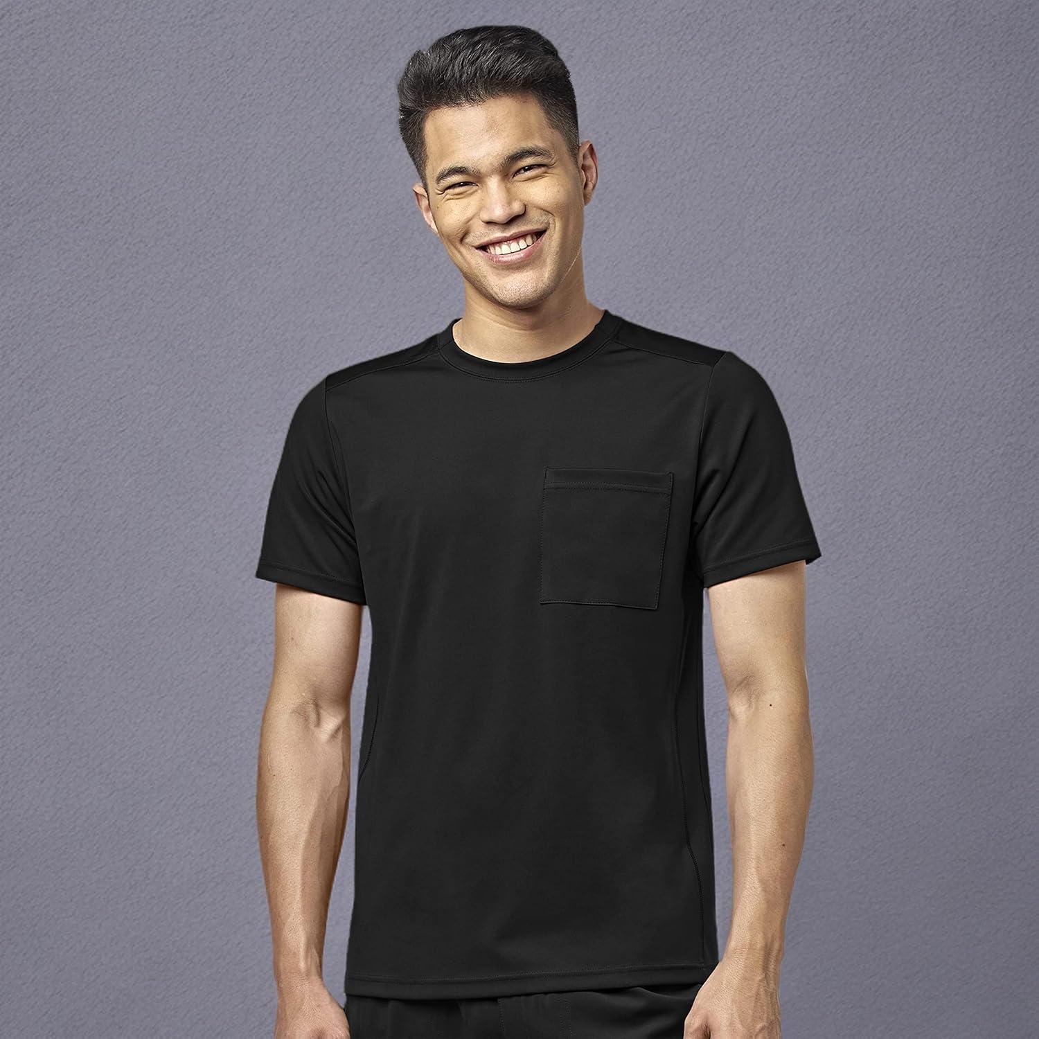 WonderWink Mens Men’s Moto Knit Crew Neck Top(Black)