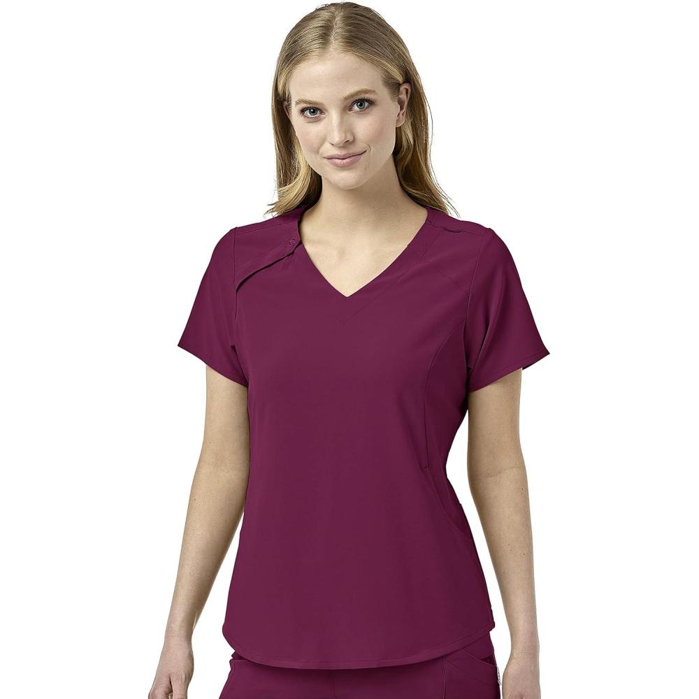 WonderWink Womens Renew Women’s Zip Accent Scrub Top(Wine)